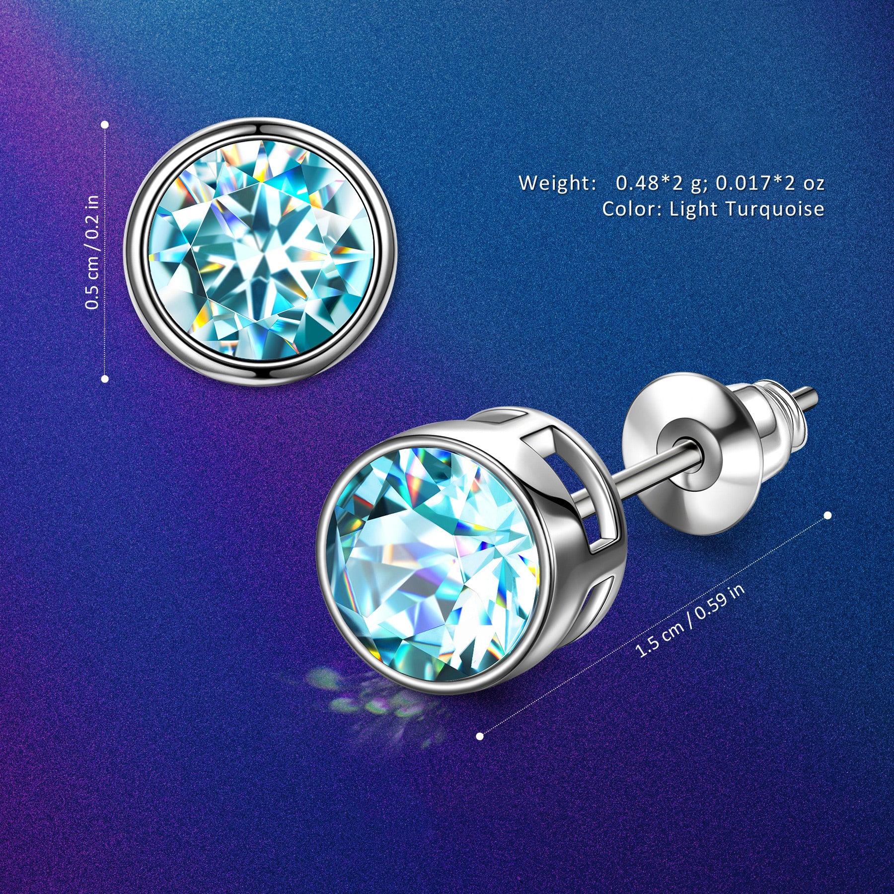Aqua Blue Round Crystal Stud Earrings
