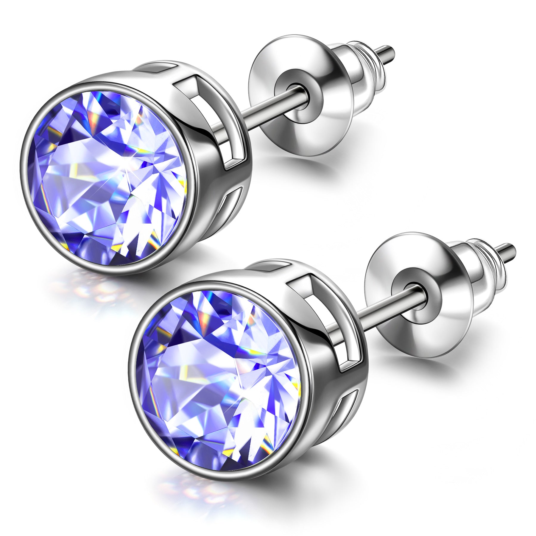 Purple Round Crystal Stud Earrings