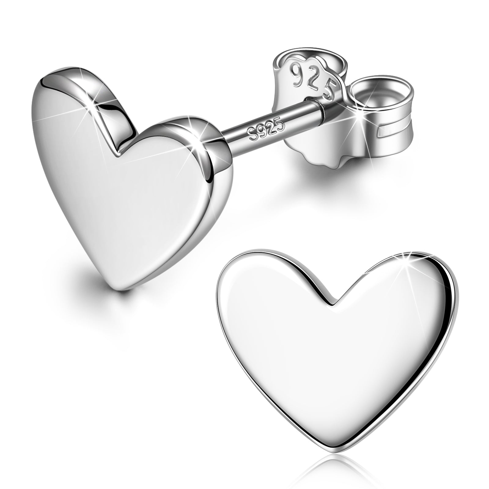 Silver Smooth Heart Stud Earrings