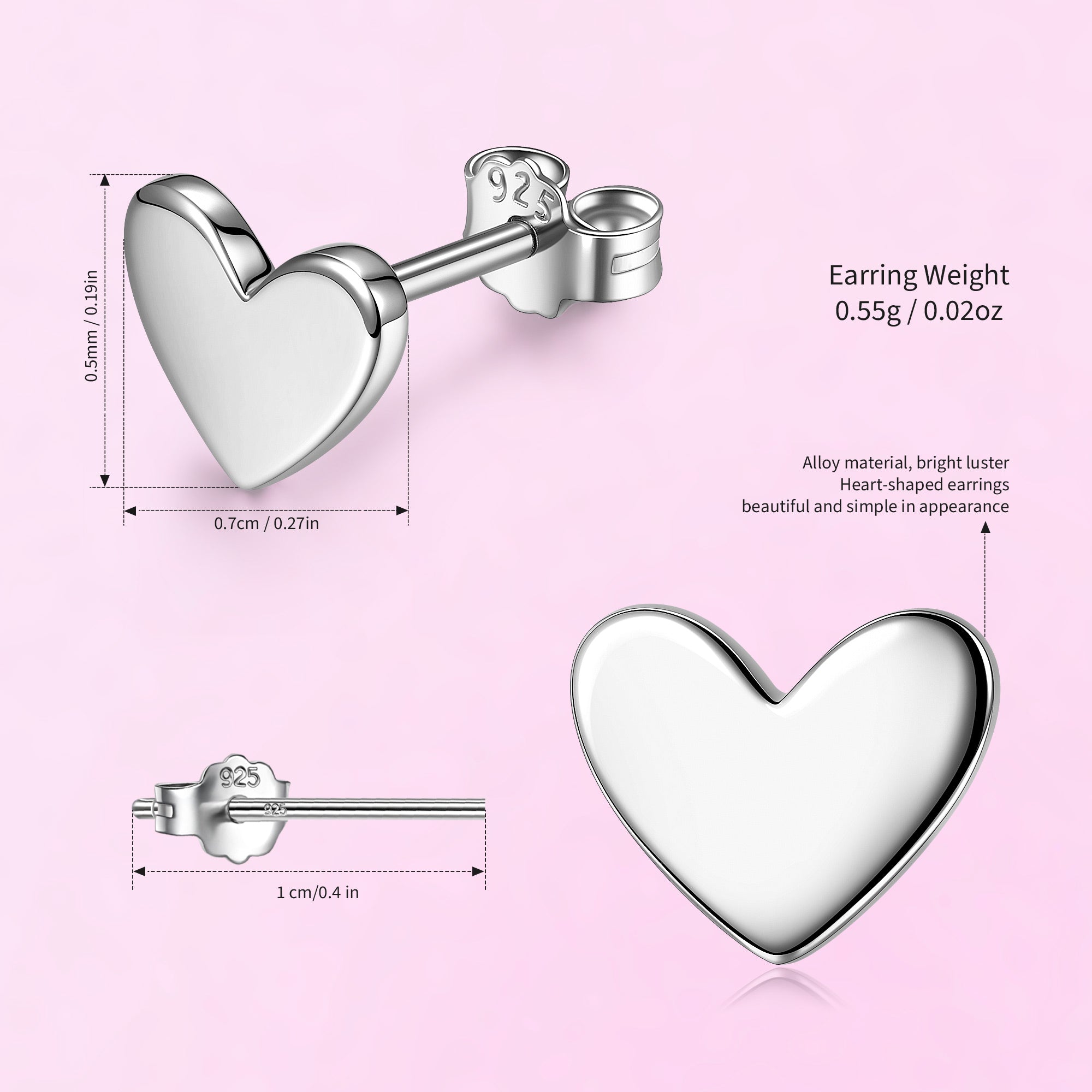 Silver Smooth Heart Stud Earrings