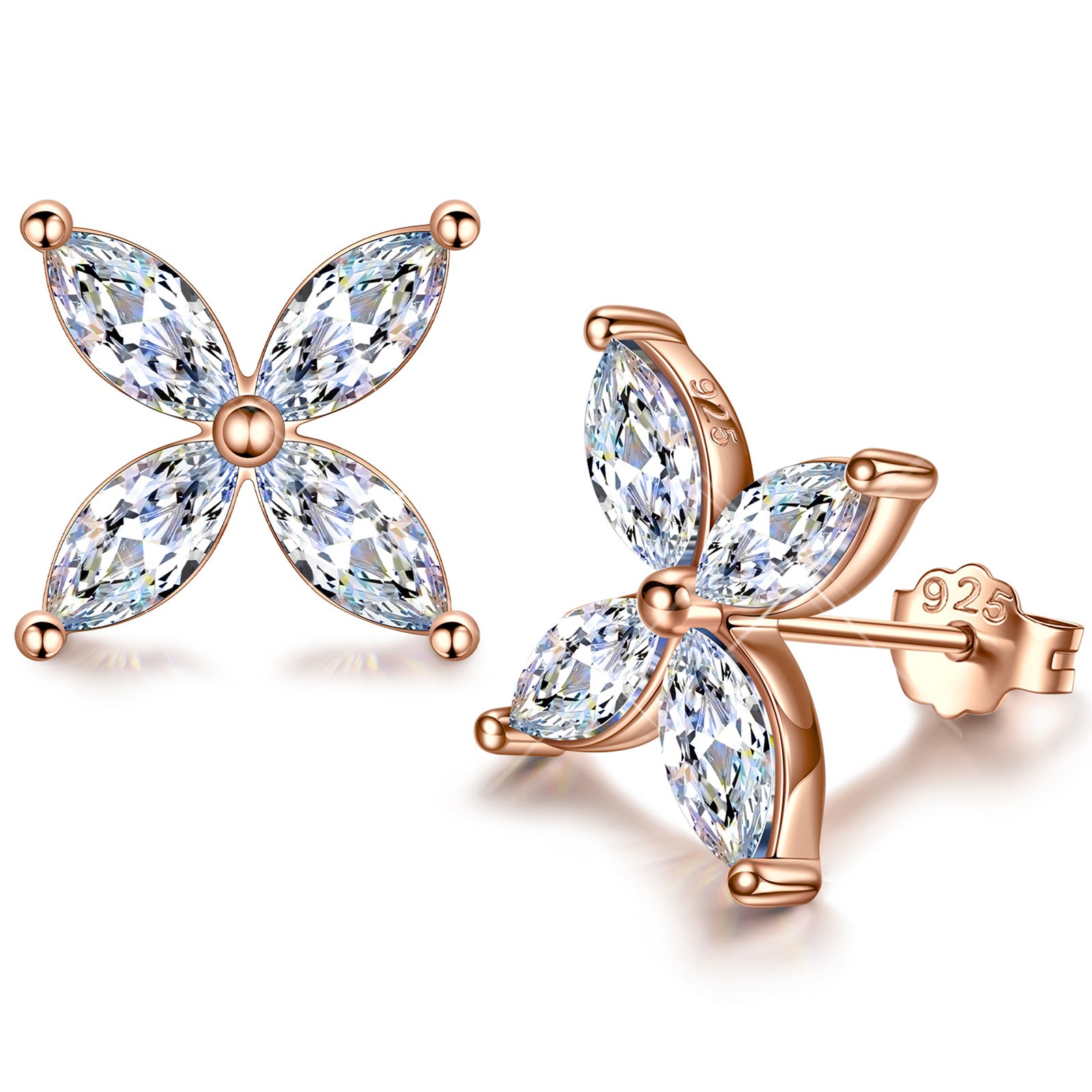 Rose Gold Marquise Crystal Flower Stud Earrings