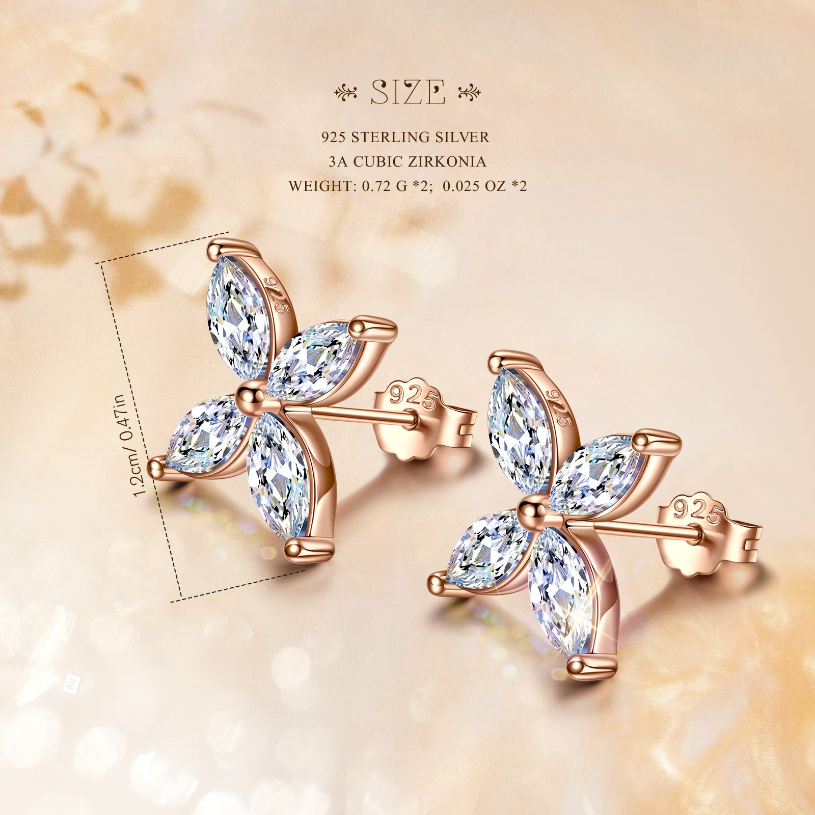 Rose Gold Marquise Crystal Flower Stud Earrings