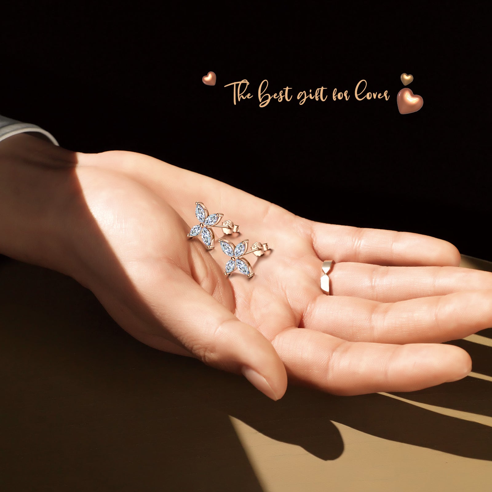 Rose Gold Marquise Crystal Flower Stud Earrings