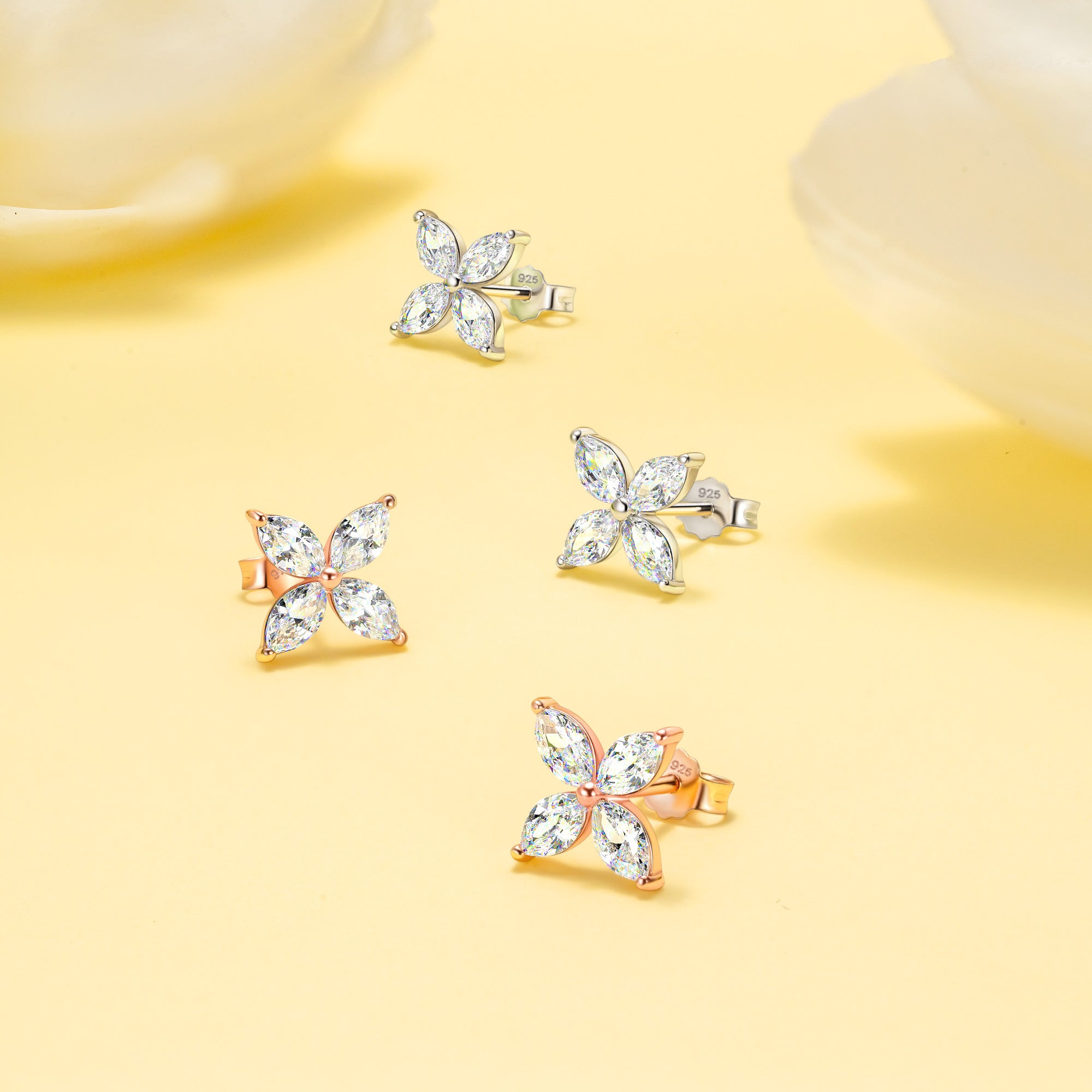Rose Gold Marquise Crystal Flower Stud Earrings
