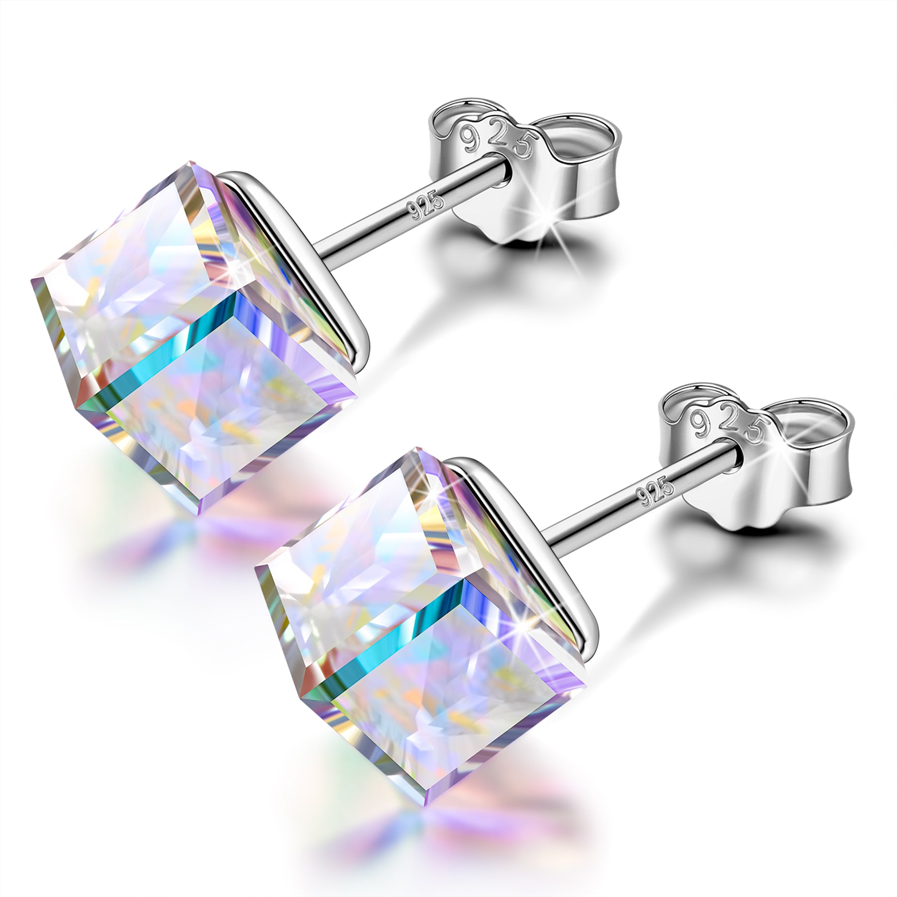 Iridescent Square Crystal Stud Earrings