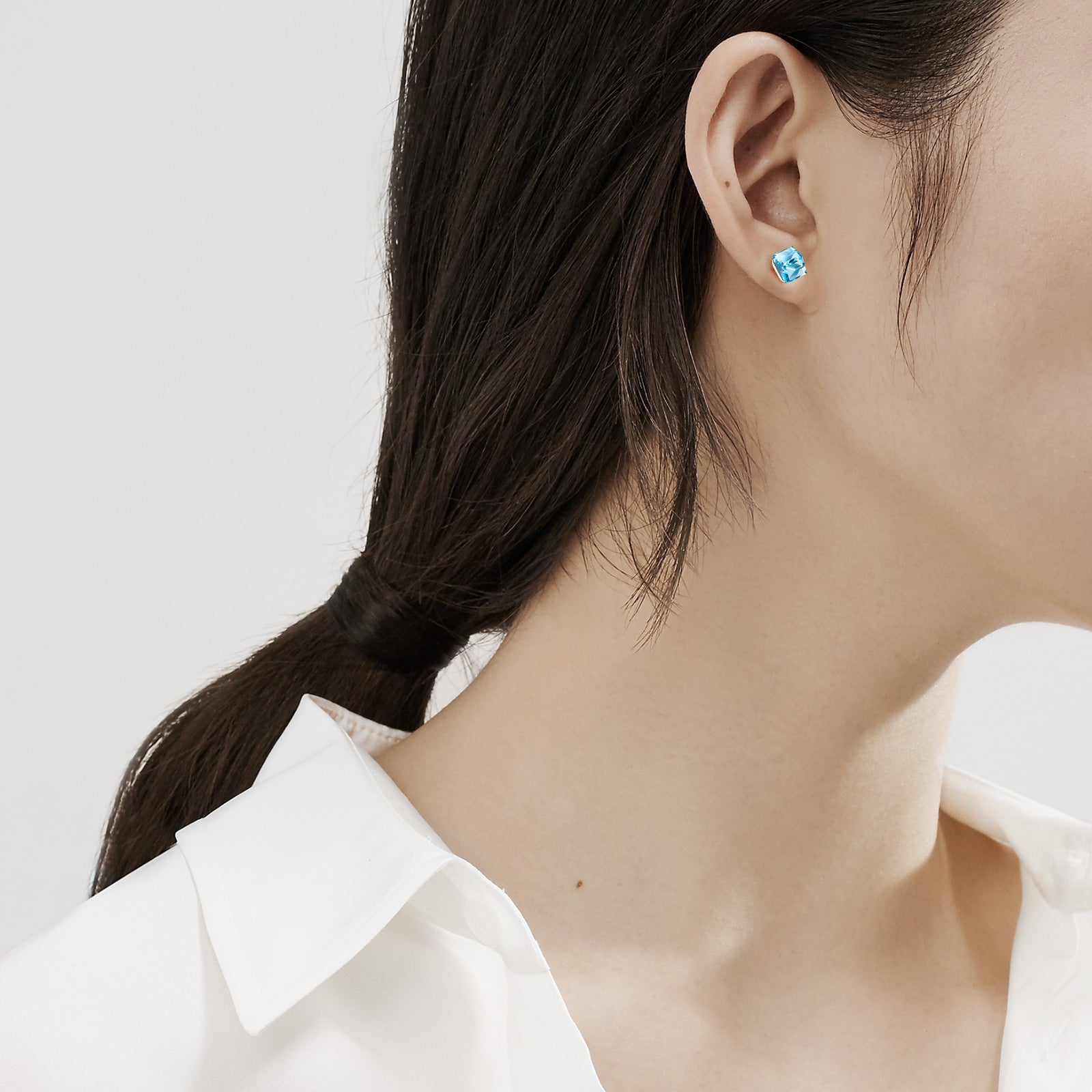 Aqua Square Crystal Stud Earrings
