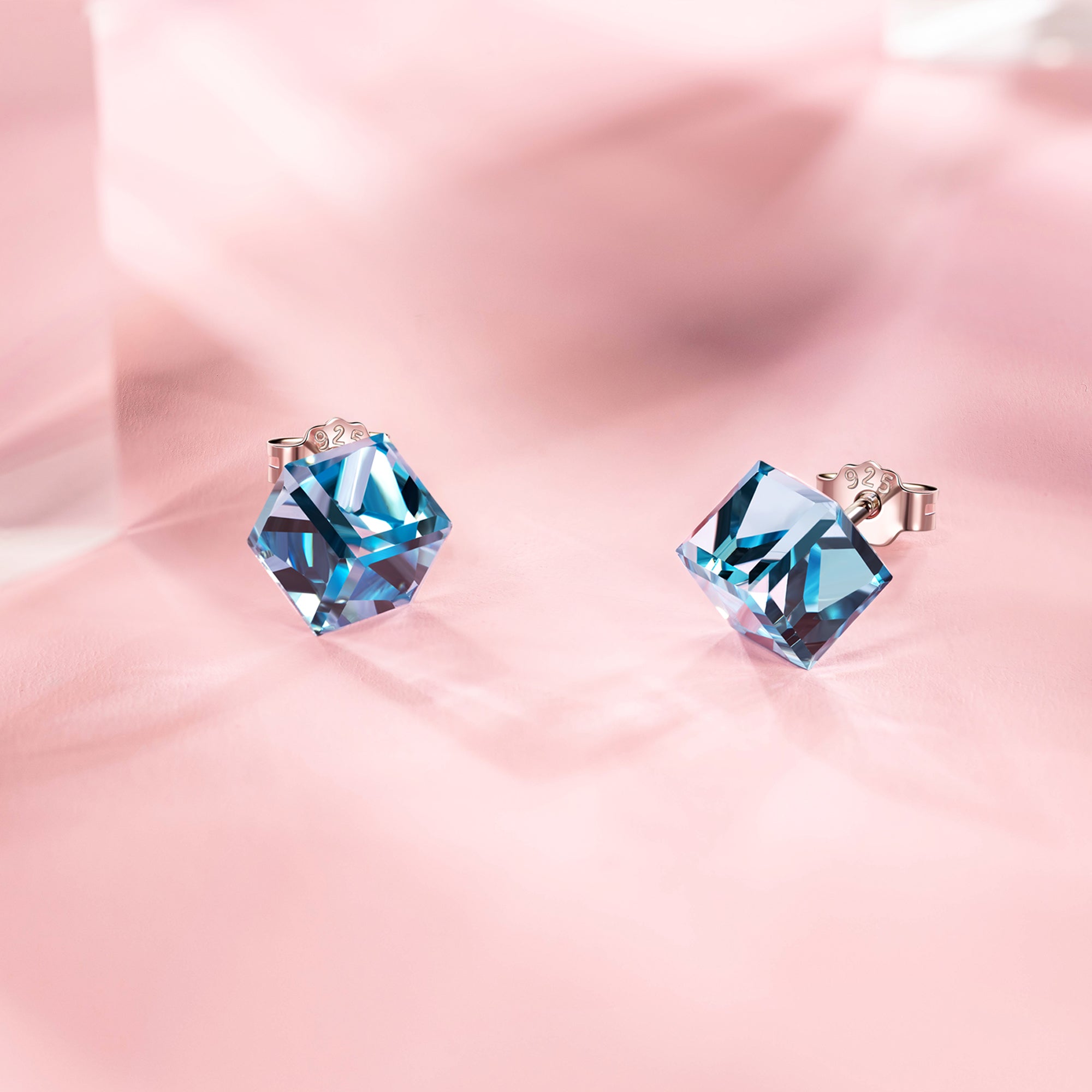 Aqua Square Crystal Stud Earrings