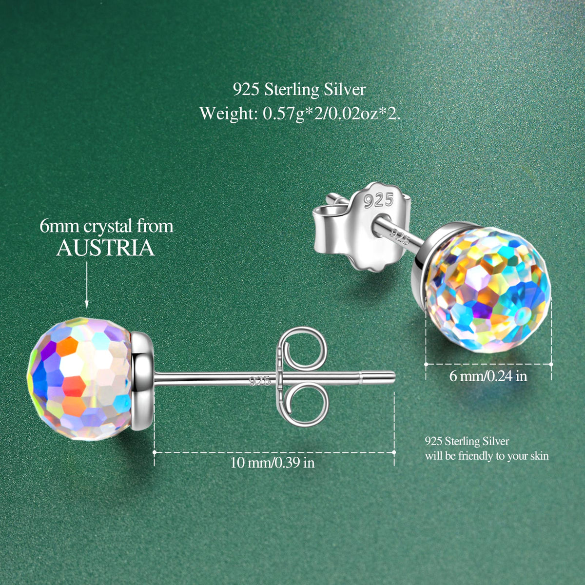 Fanci Sterling Silver Earrings Fantastic World Series Crystal Earrings Girls Earrings Stylish Jewelry for Her - Diameter 6mm