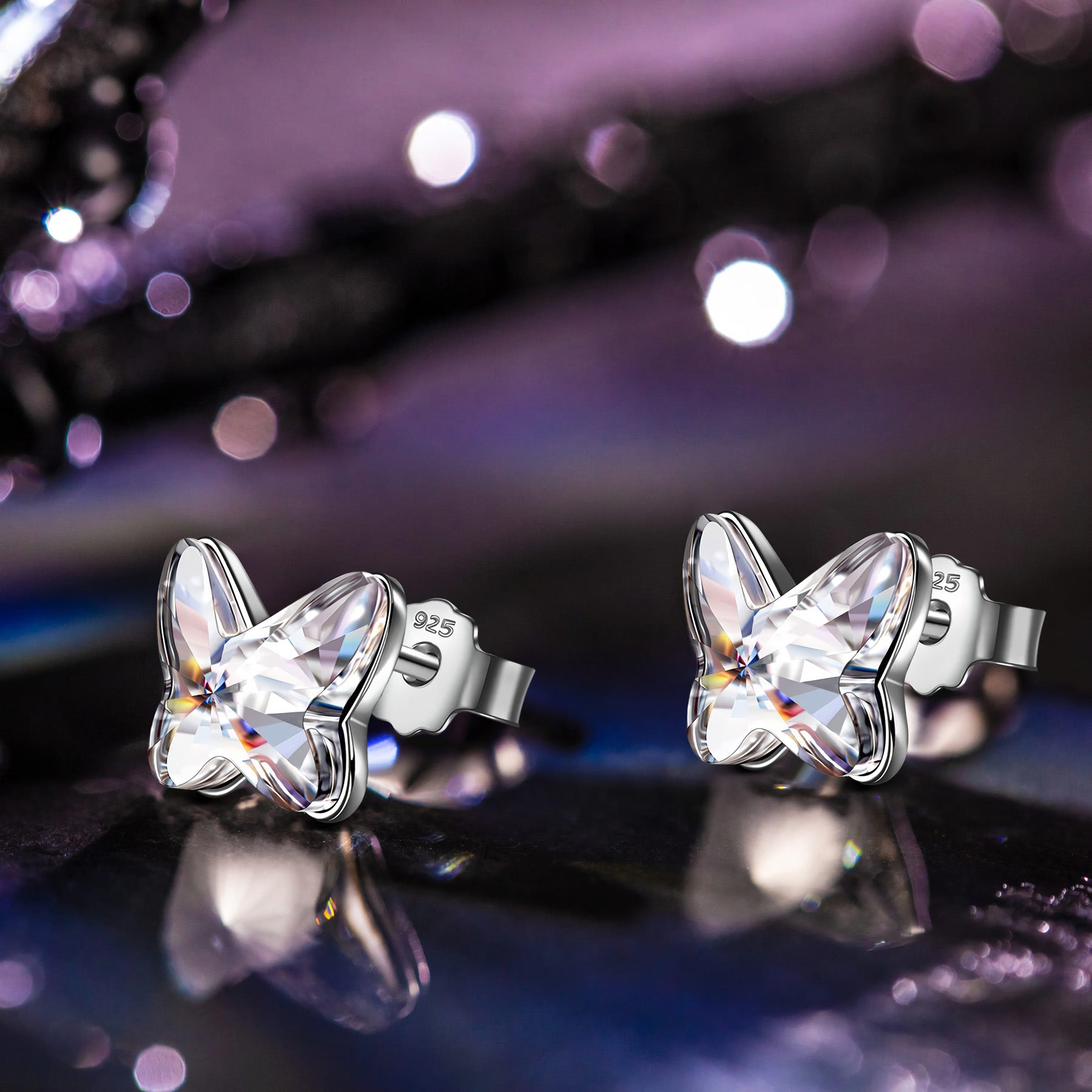Clear Butterfly Crystal Stud Earrings