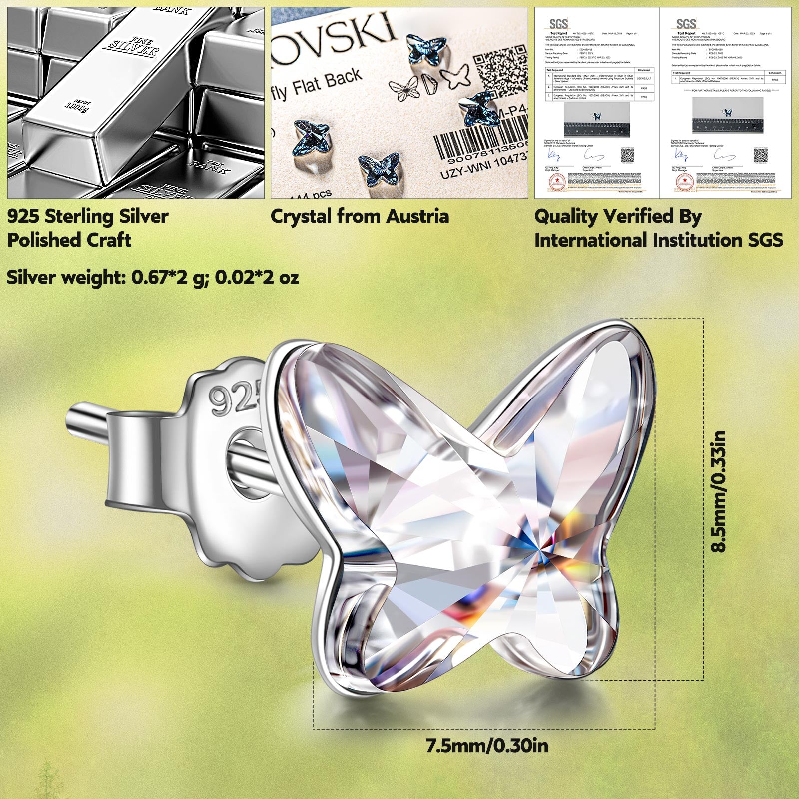Clear Butterfly Crystal Stud Earrings
