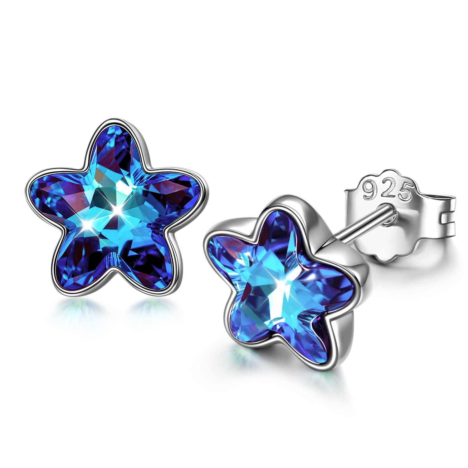 Blue Crystal Star Stud Earrings