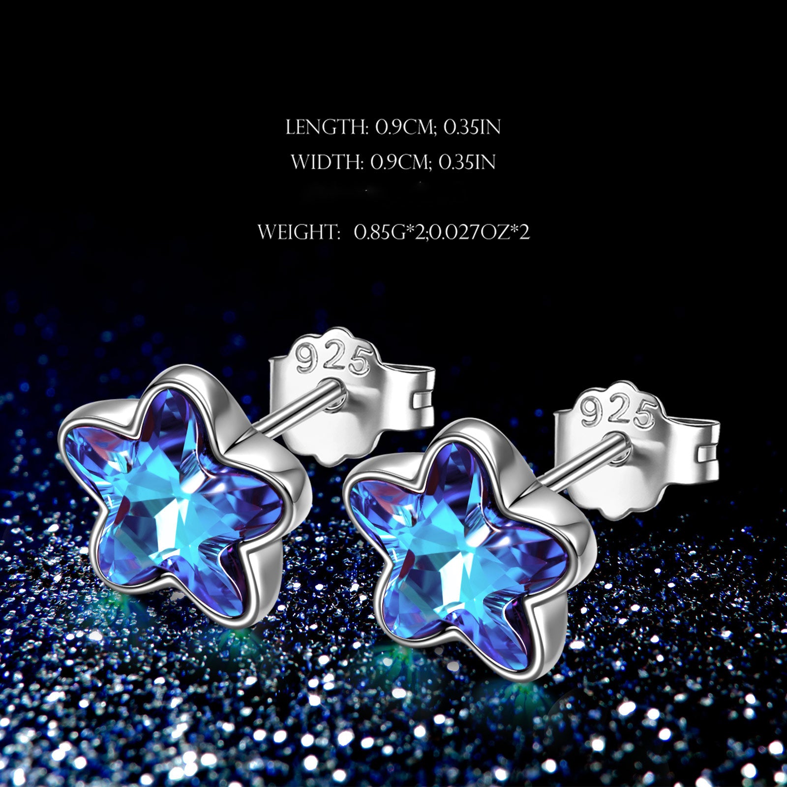 Blue Crystal Star Stud Earrings