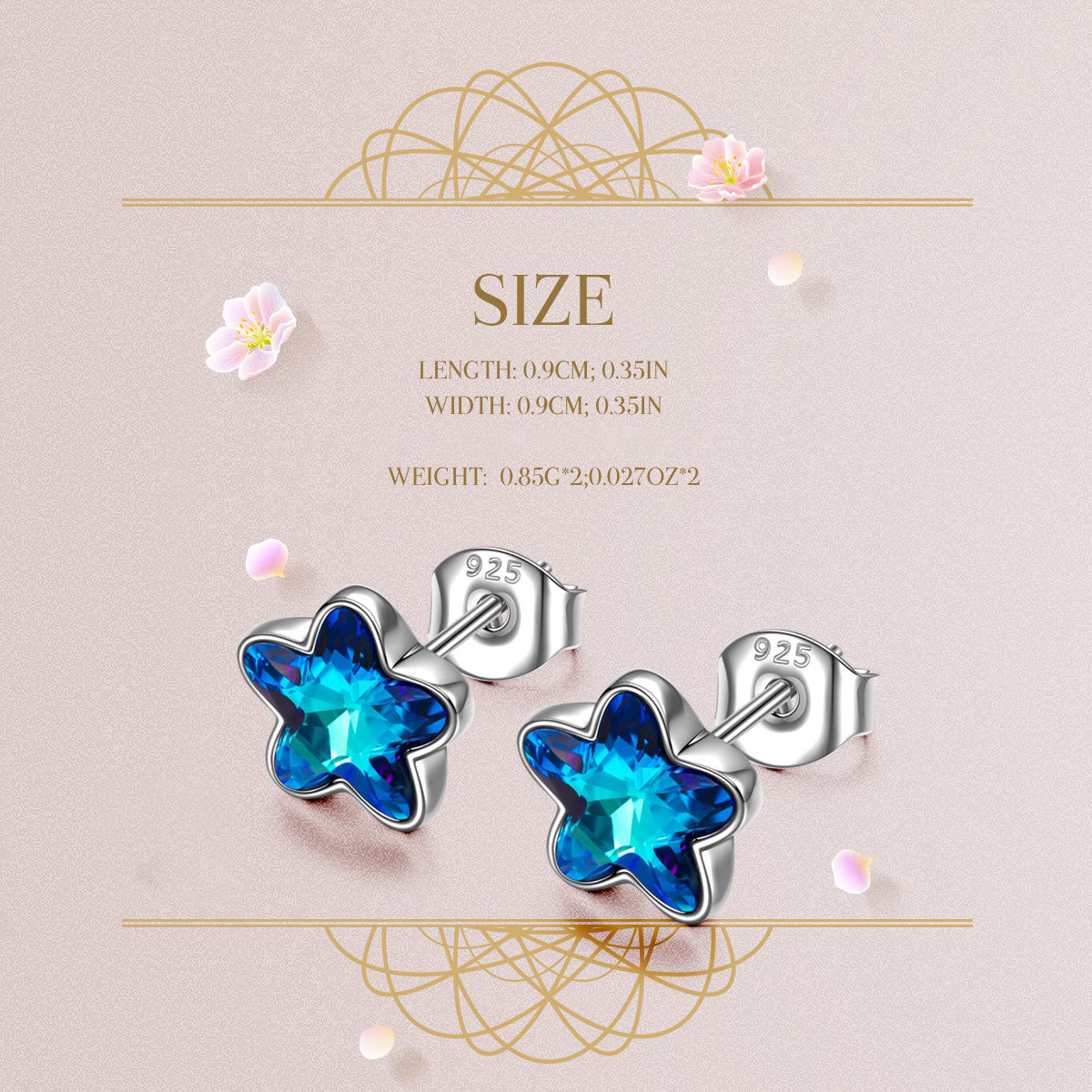 Blue Crystal Star Stud Earrings