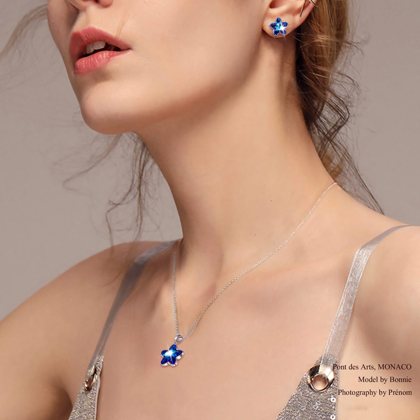 Blue Crystal Star Stud Earrings
