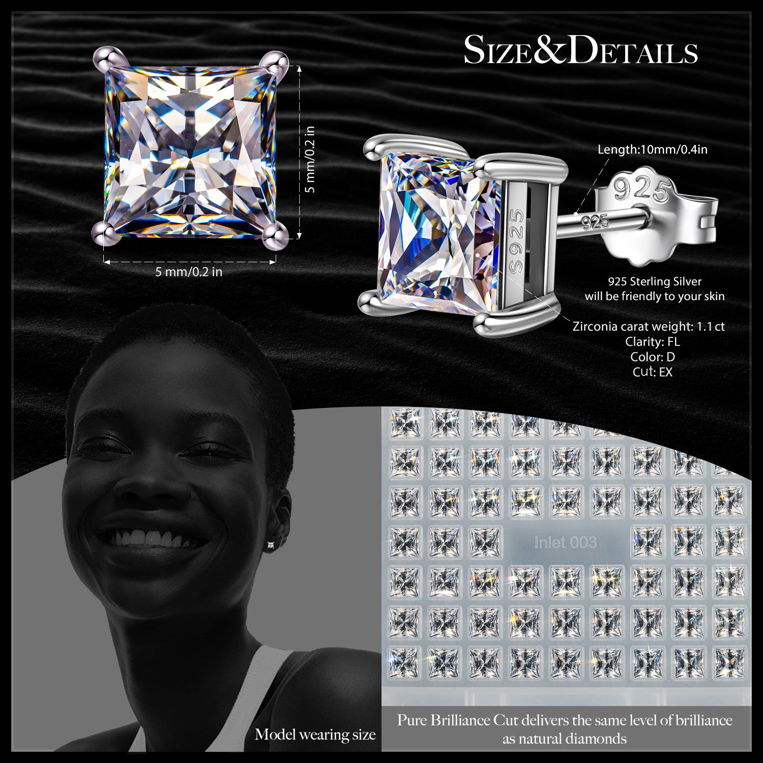 Rectangular Clear Crystal Stud Earrings
