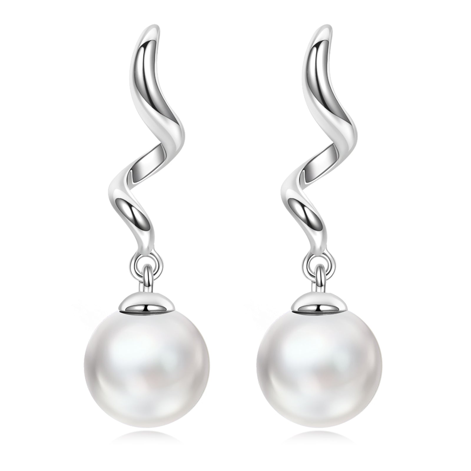 Silver Spiral Faux Pearl Drop Earrings