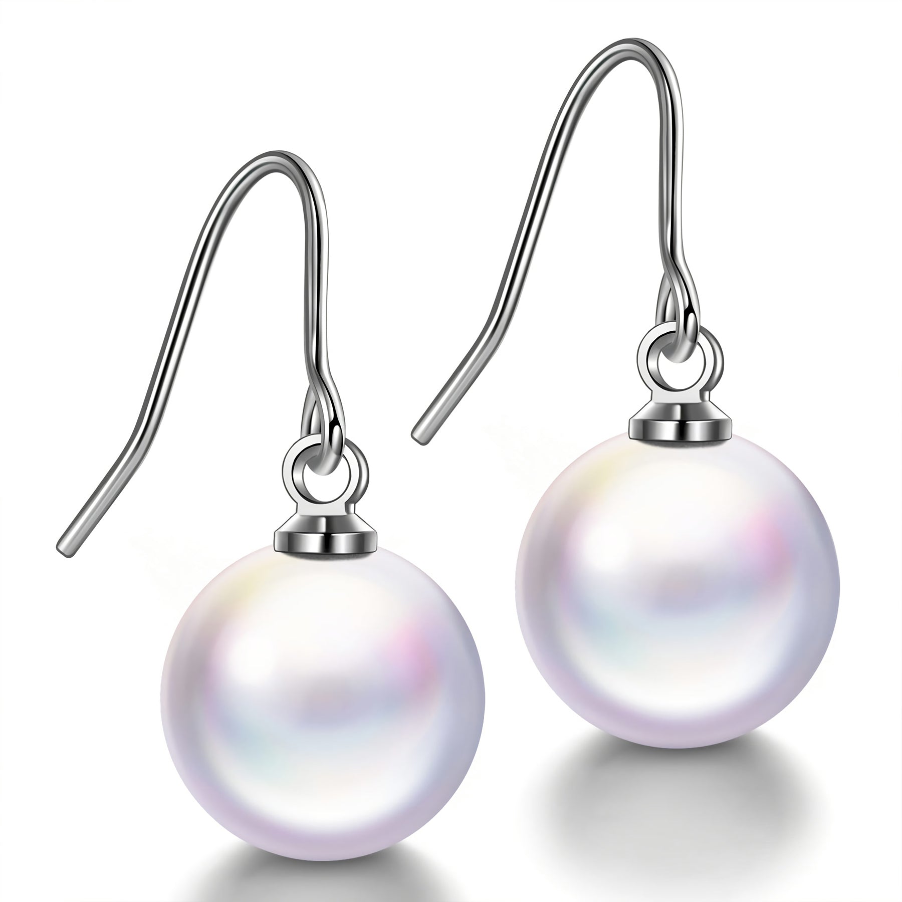 White Faux Pearl Fishhook Drop Earrings