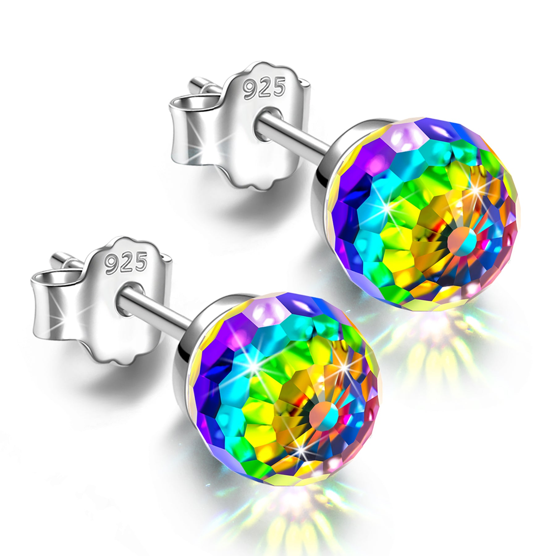 Rainbow Iridescent Round Crystal Stud Earrings