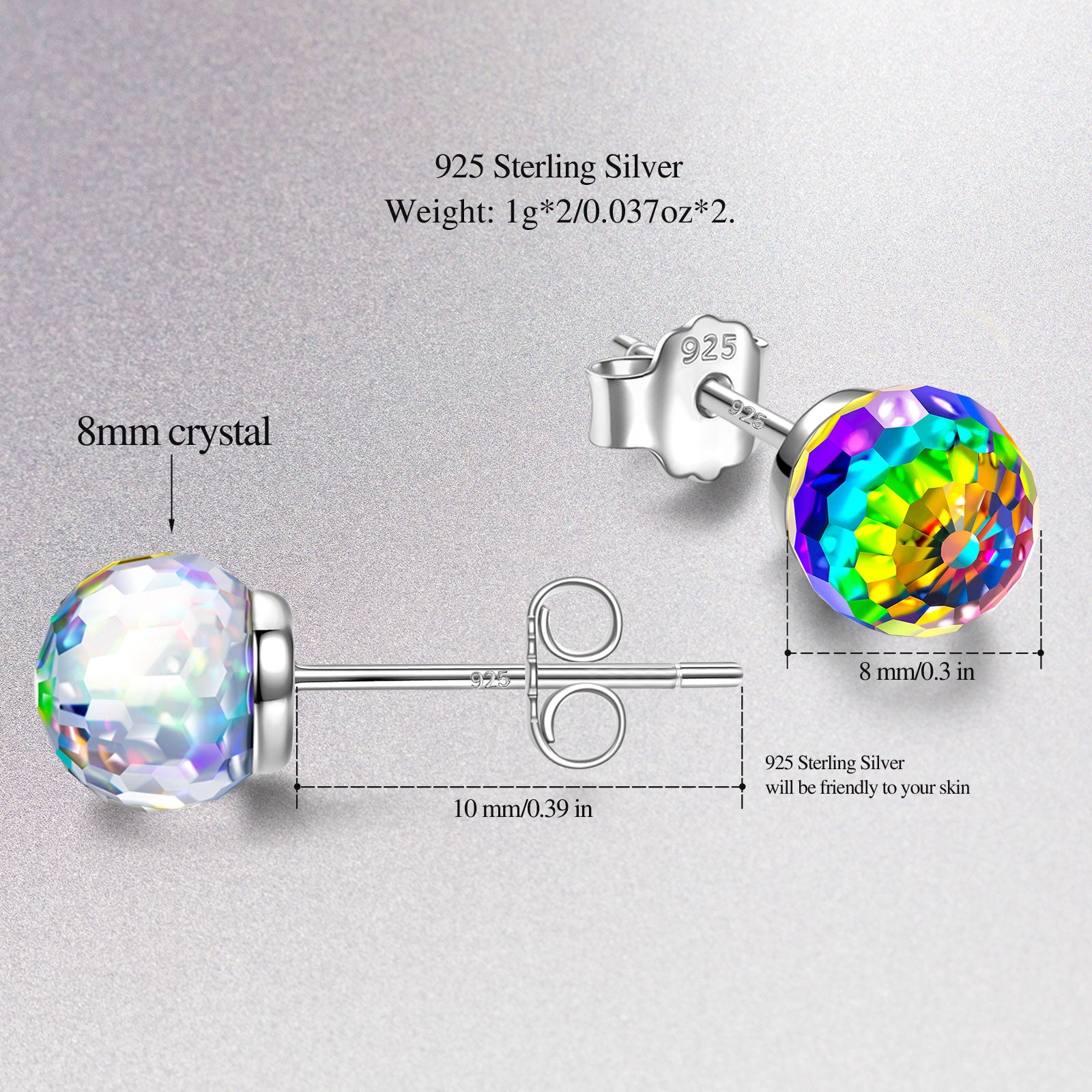 Rainbow Iridescent Round Crystal Stud Earrings