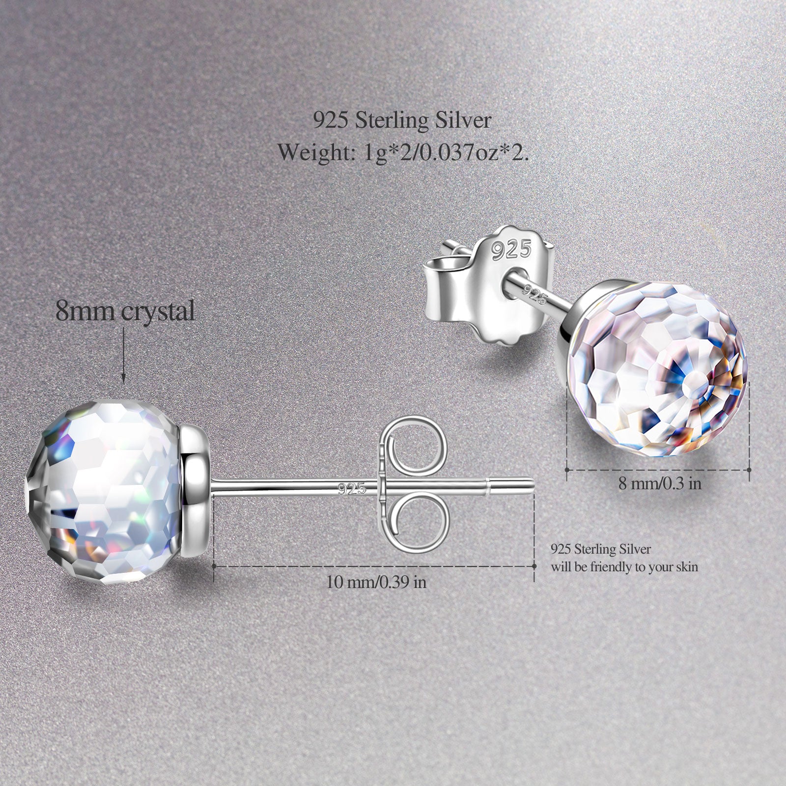 Clear Iridescent Round Crystal Stud Earrings
