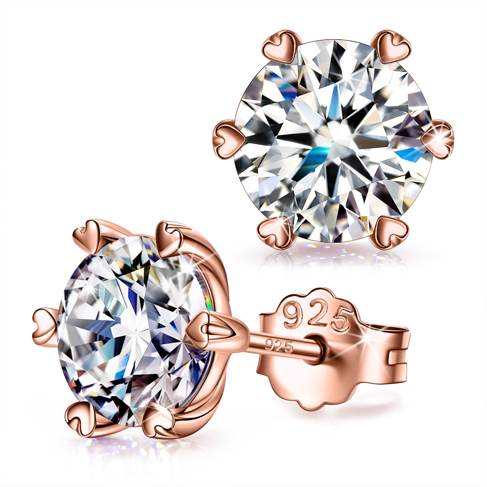Rose Gold Clear Solitaire Stud Earrings