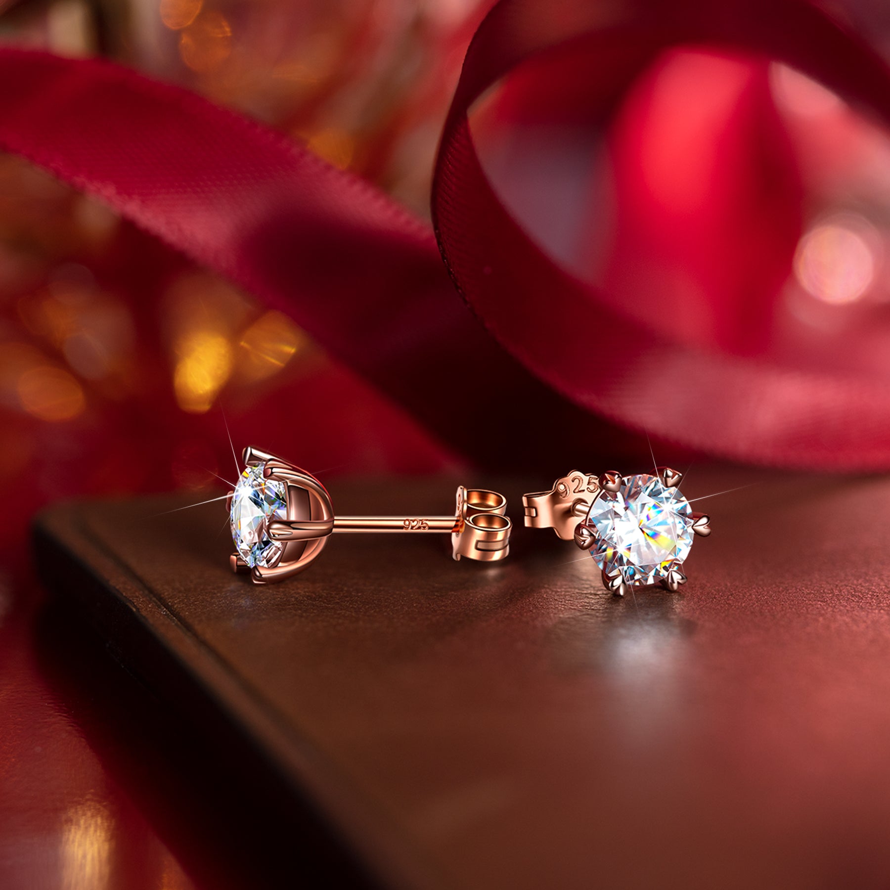 Rose Gold Clear Solitaire Stud Earrings