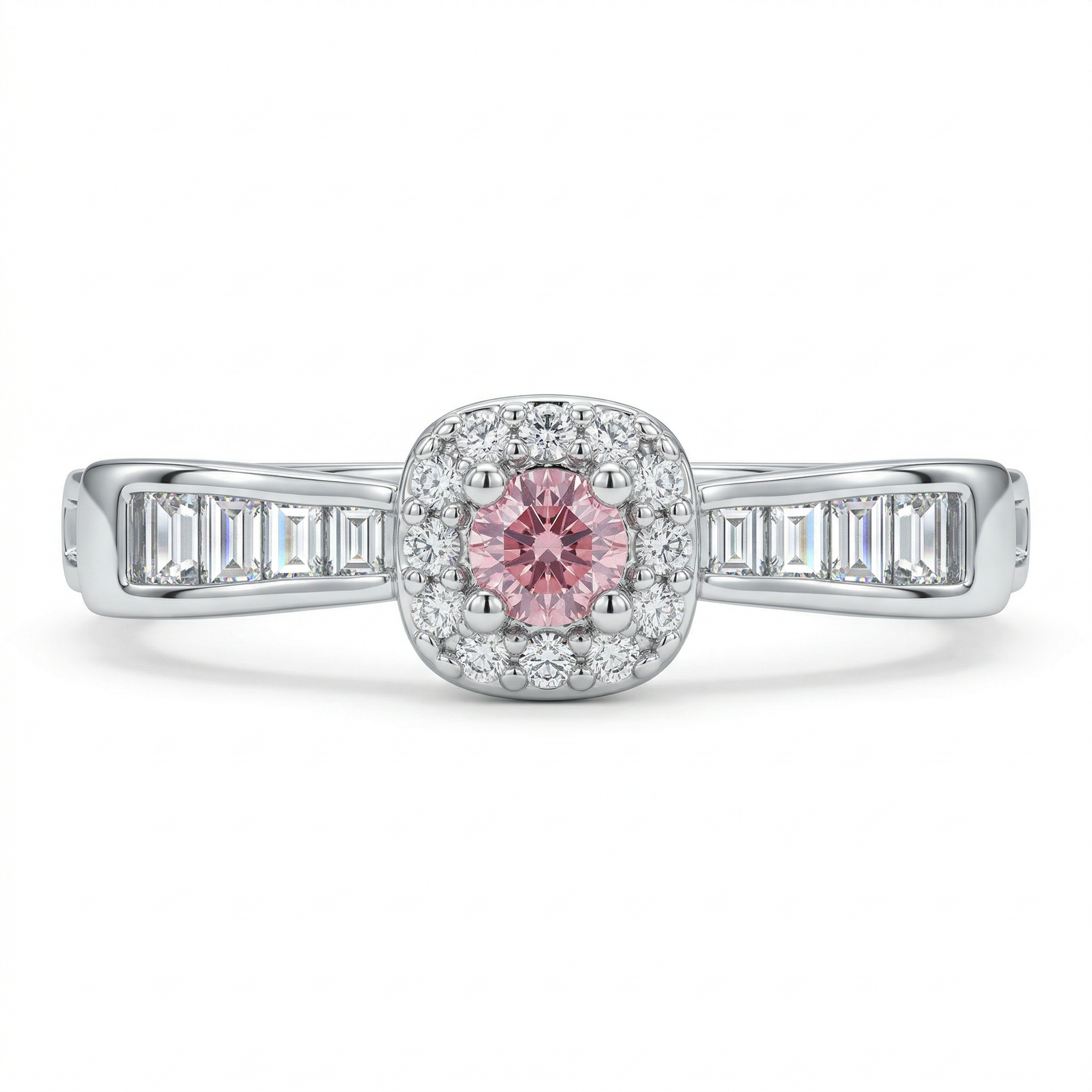 Delicate Pink Round Halo Open Ring with a Soft and Romantic Glow