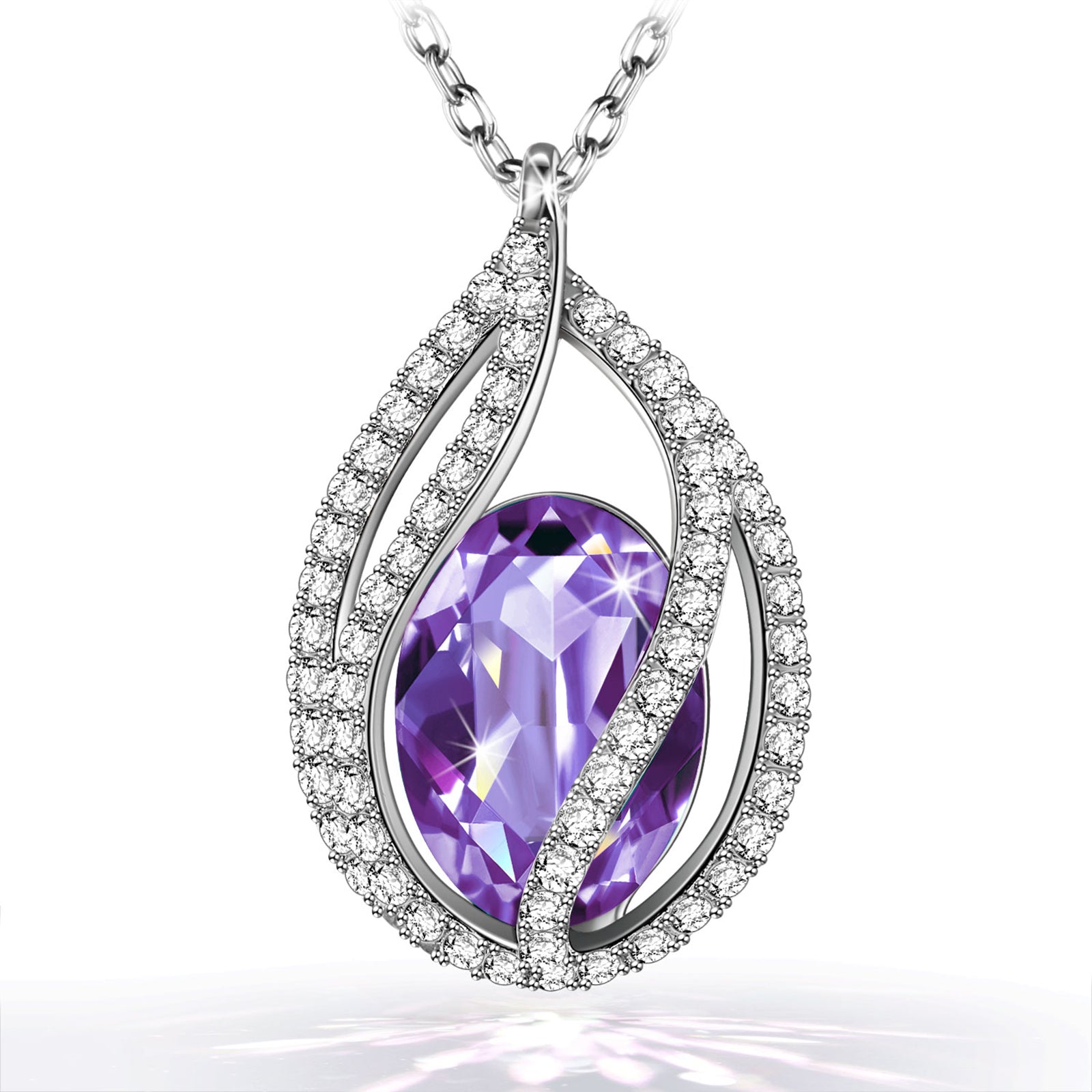 Purple Teardrop Crystal Pendant Necklace