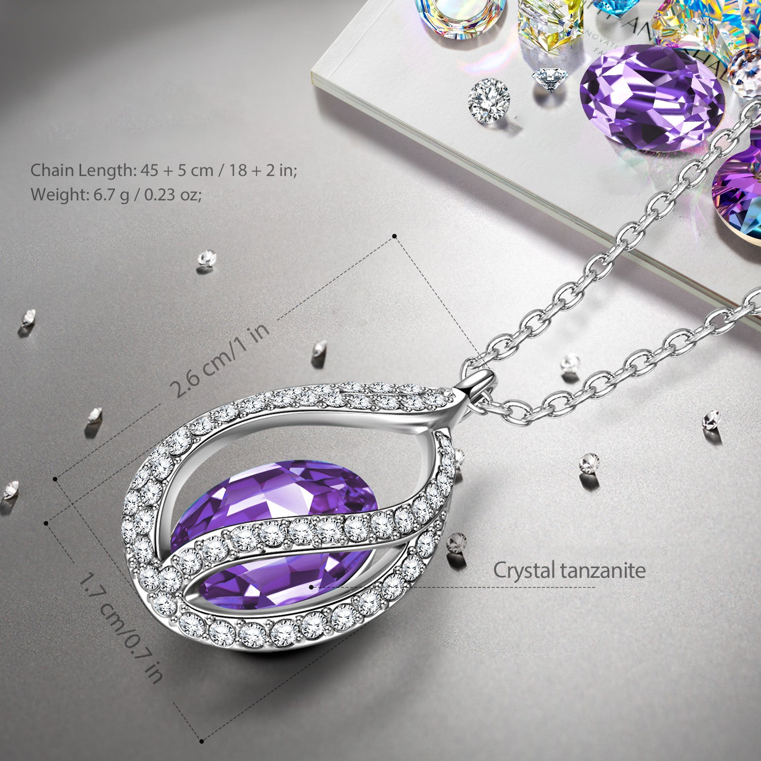 Purple Teardrop Crystal Pendant Necklace