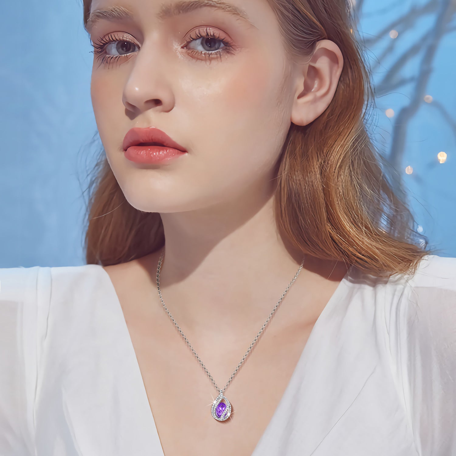 Purple Teardrop Crystal Pendant Necklace