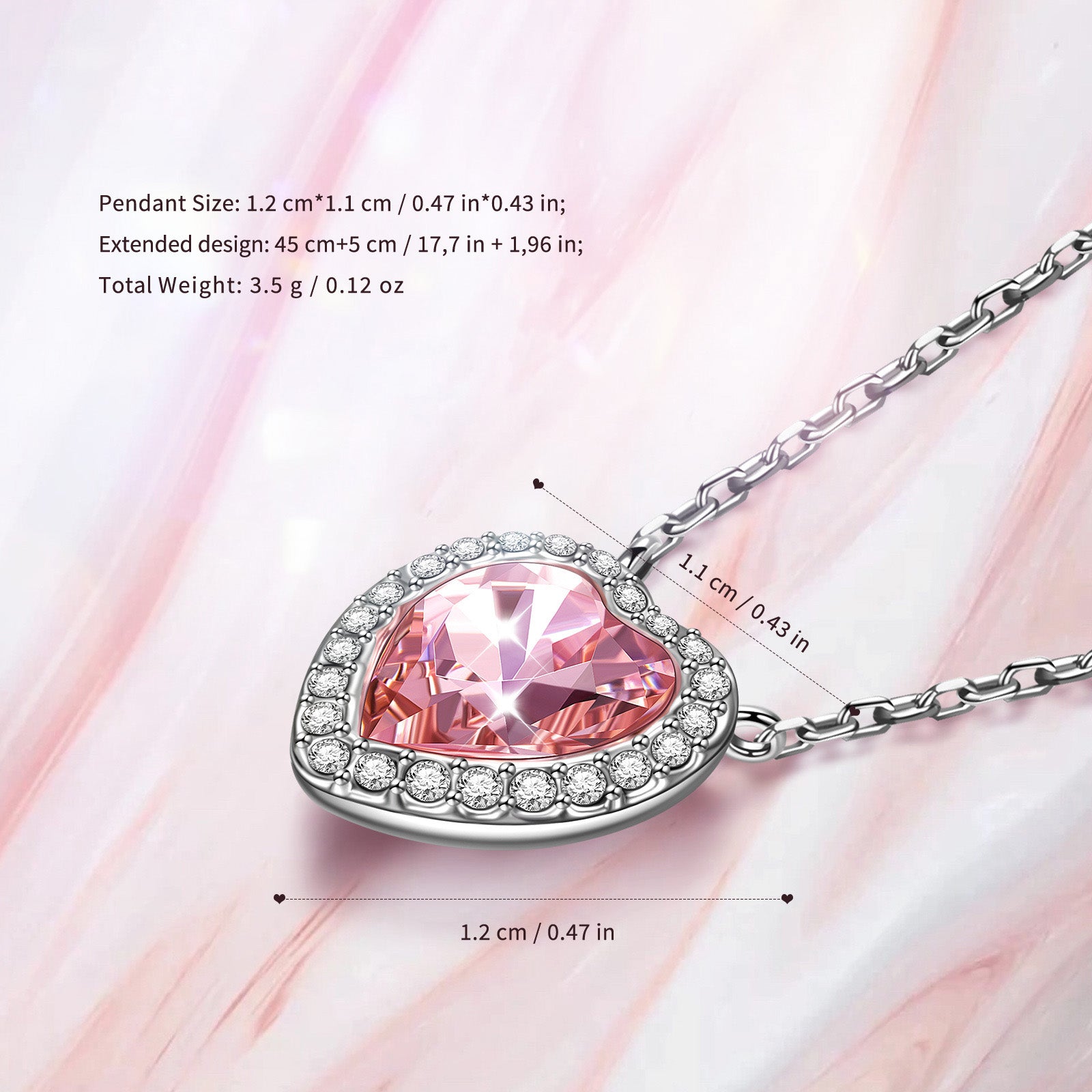 Pink Heart Crystal Halo Pendant Necklace