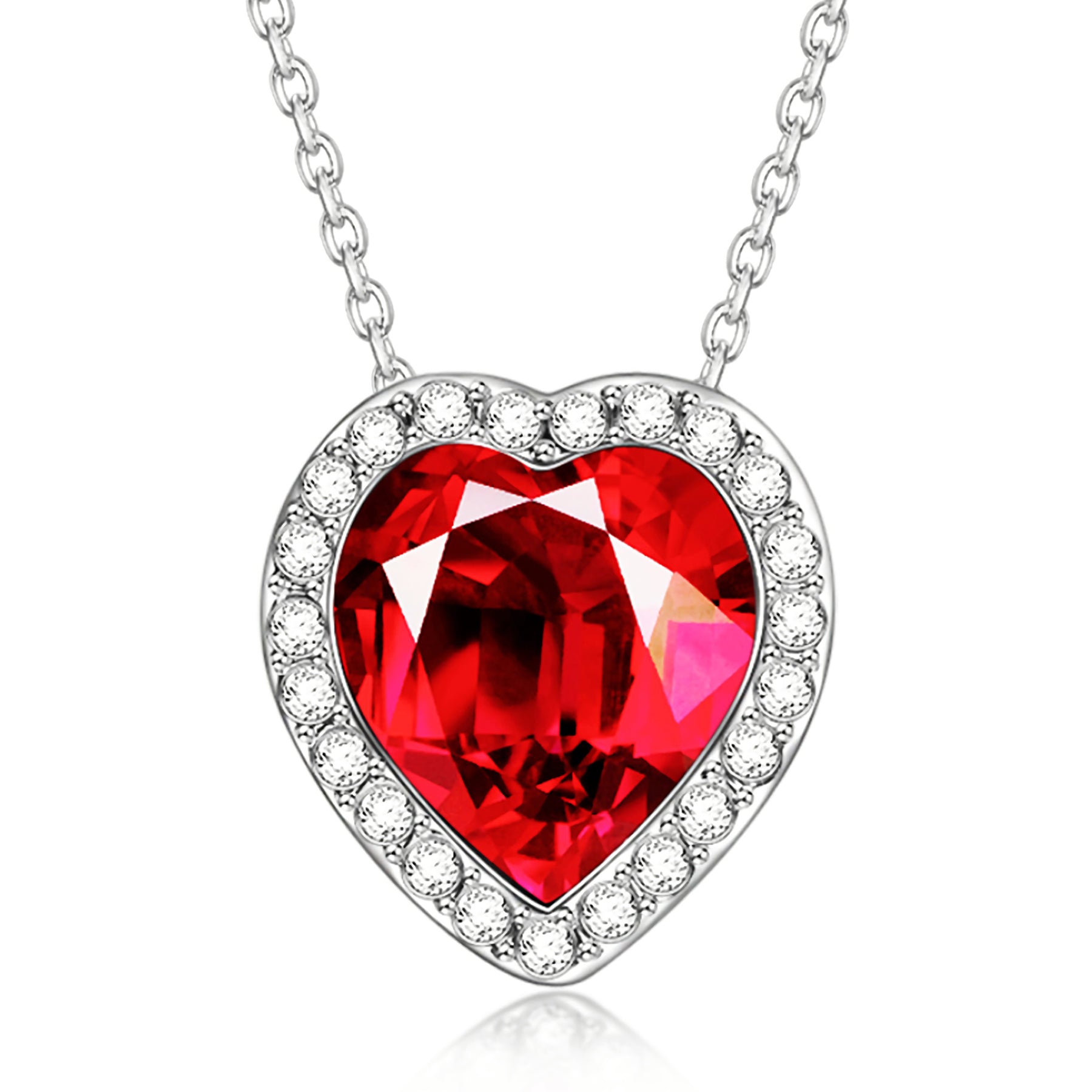 Red Heart Crystal Halo Pendant Necklace