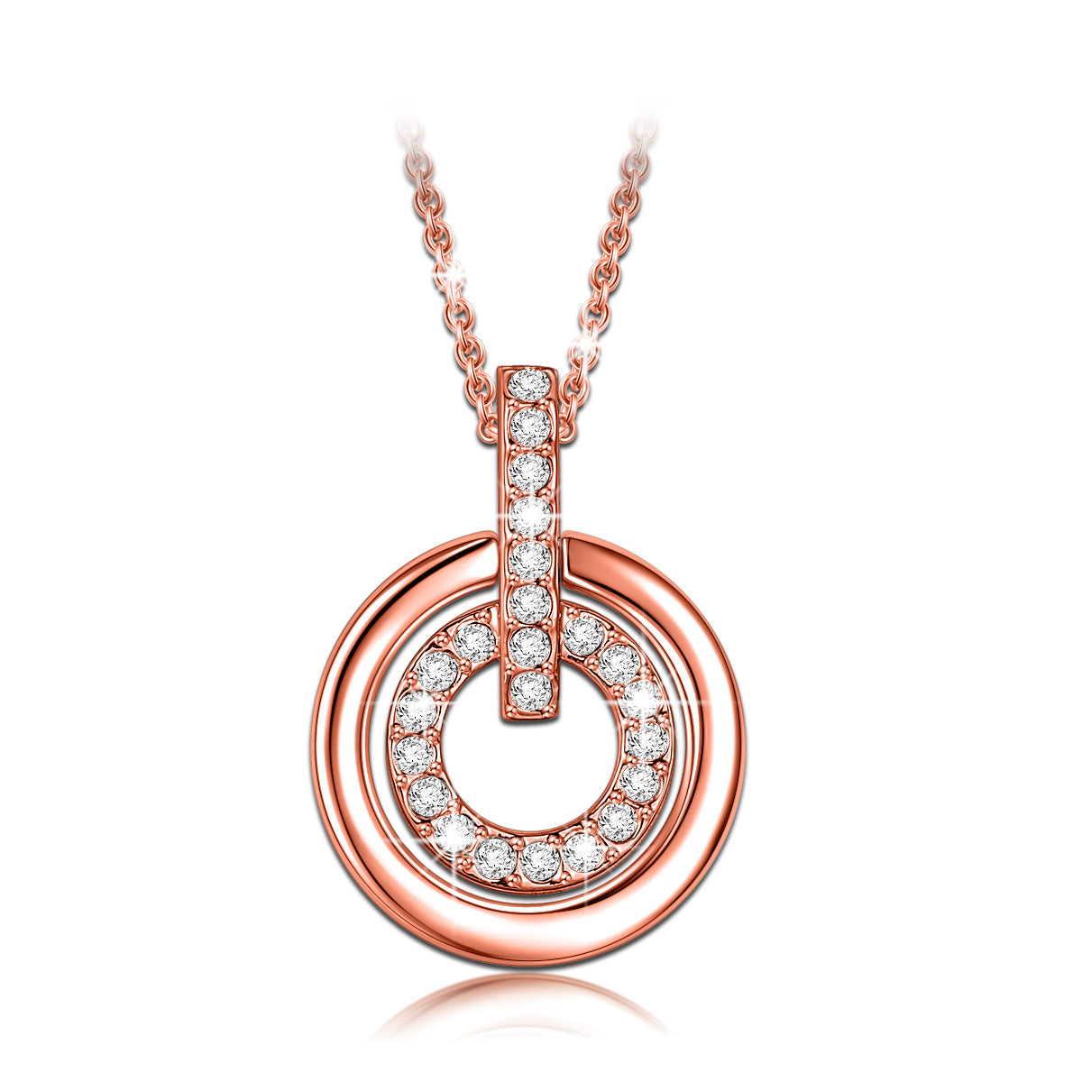 Rose Gold Double Circle Crystal Pendant Necklace