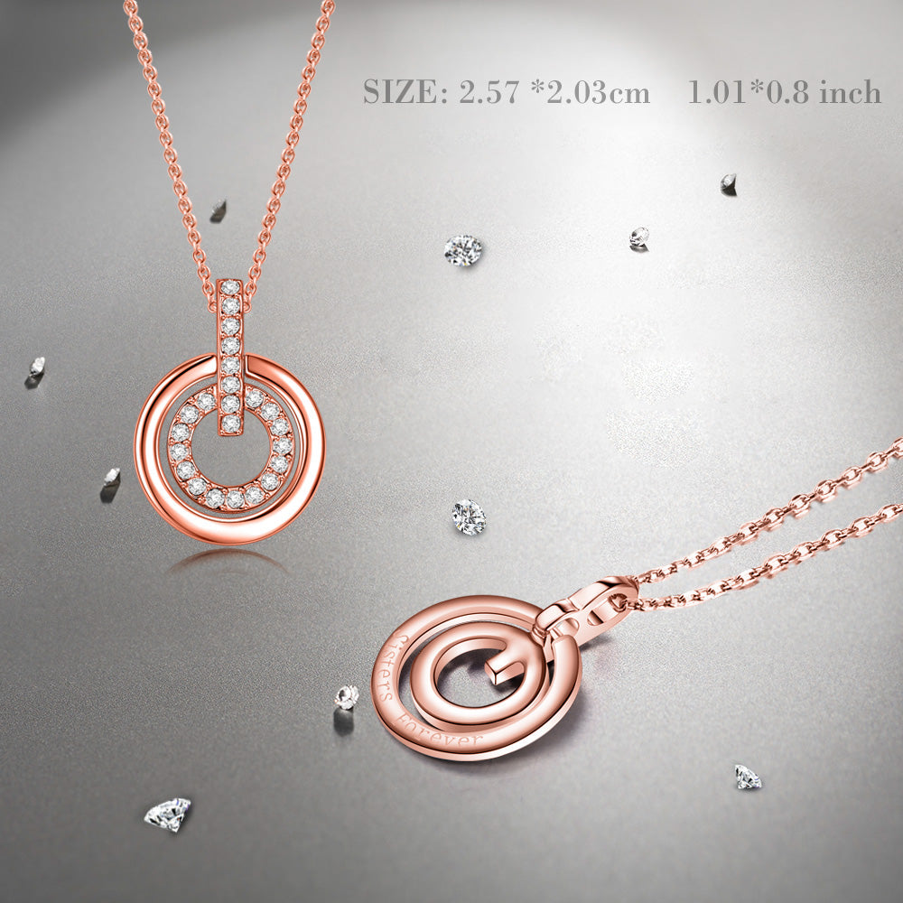 Rose Gold Double Circle Crystal Pendant Necklace