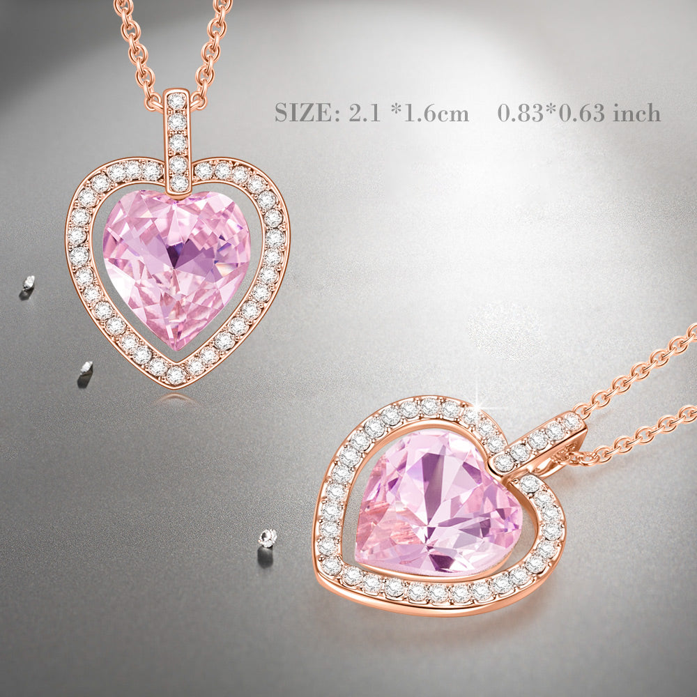 Rose Gold Pink Heart Crystal Pendant Necklace