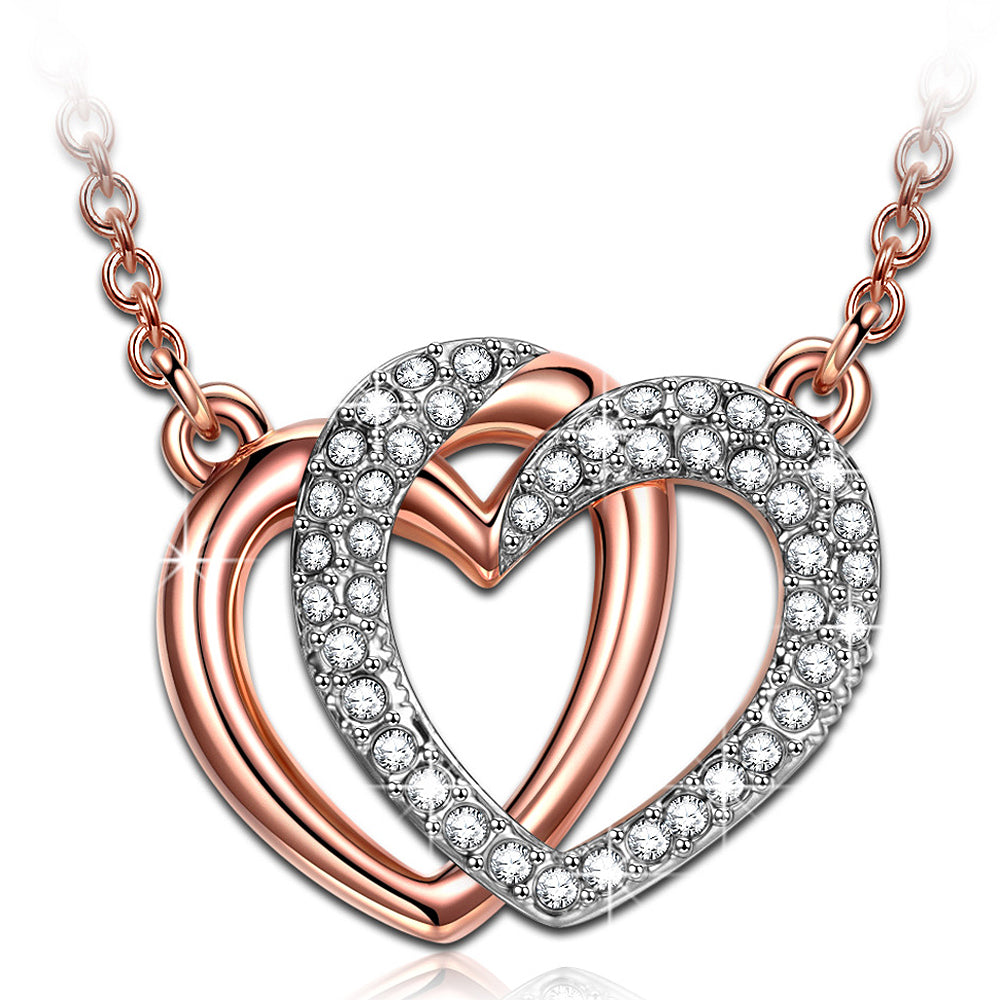 Rose Gold Interlocking Heart Crystal Necklace