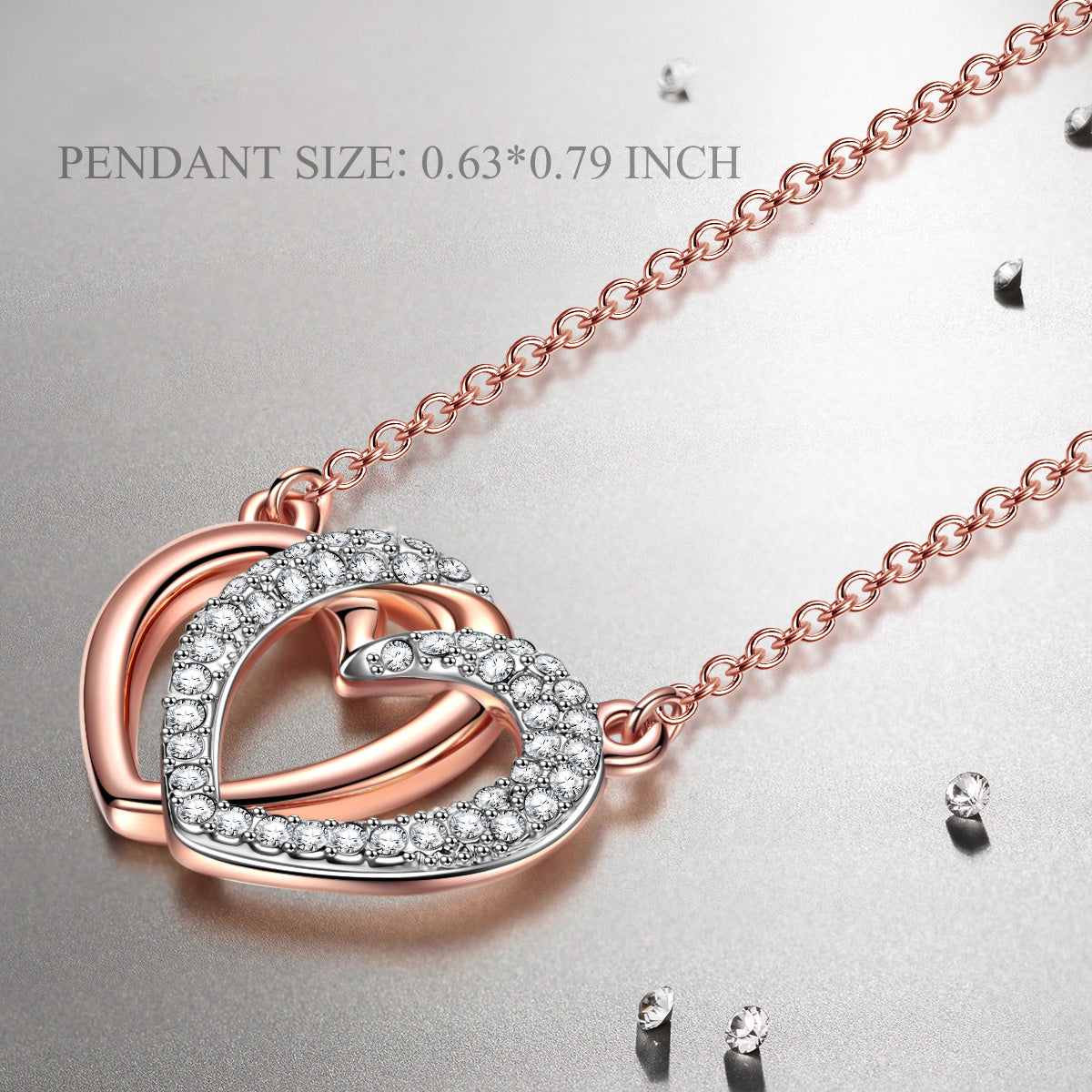 Rose Gold Interlocking Heart Crystal Necklace