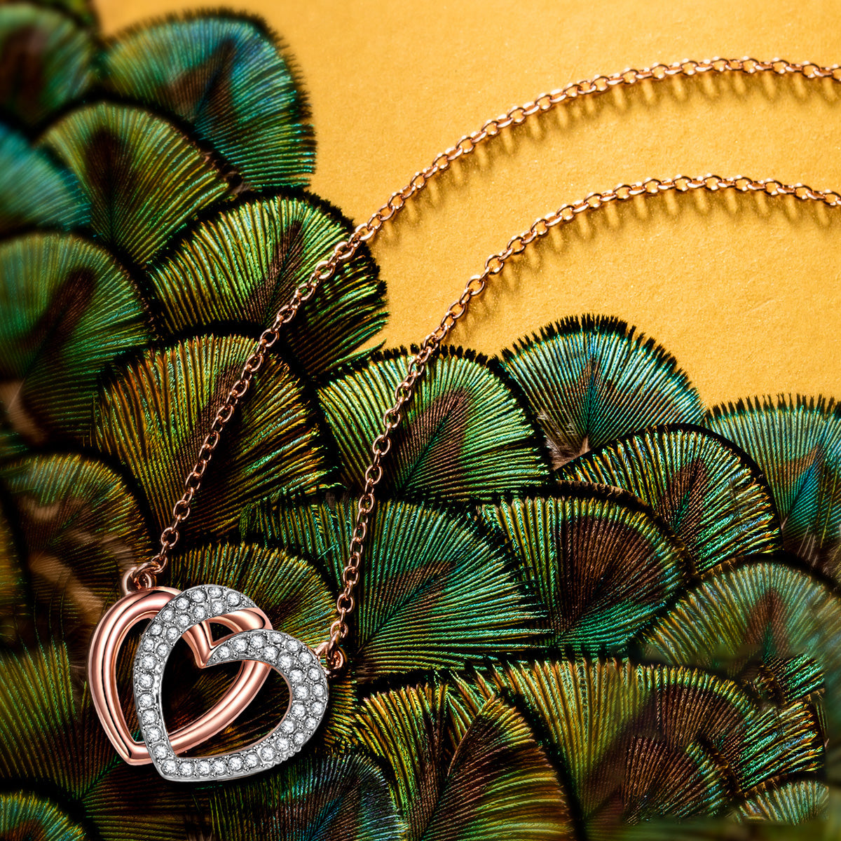 Rose Gold Interlocking Heart Crystal Necklace