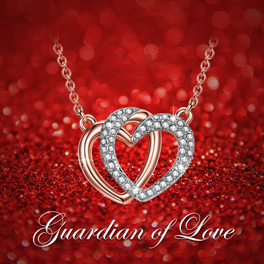 Rose Gold Interlocking Heart Crystal Necklace