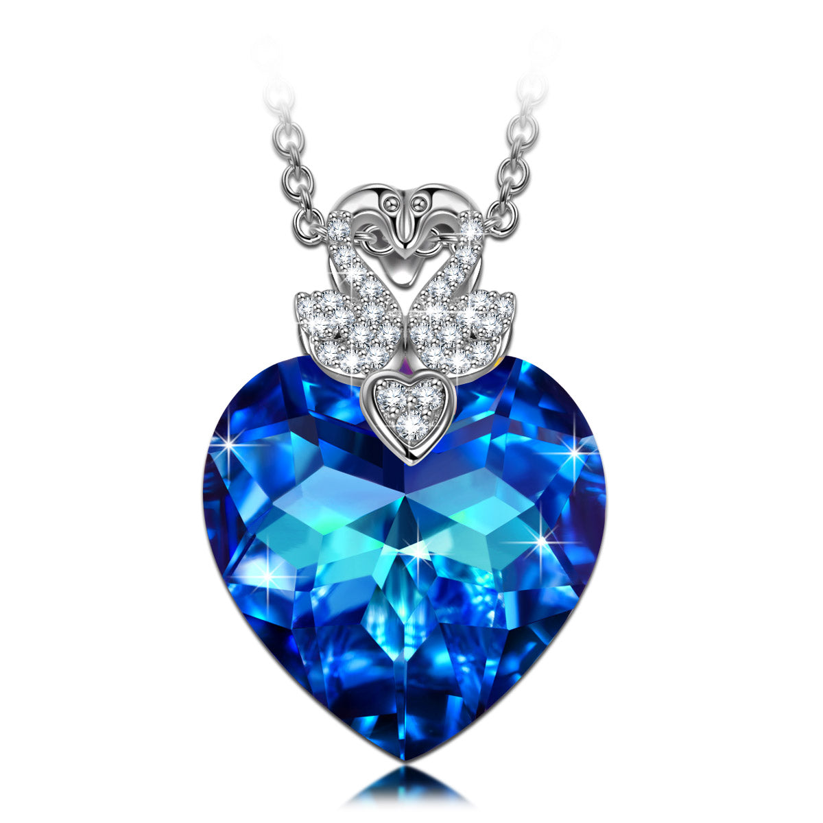 Blue Heart Crystal Crown Pendant Necklace