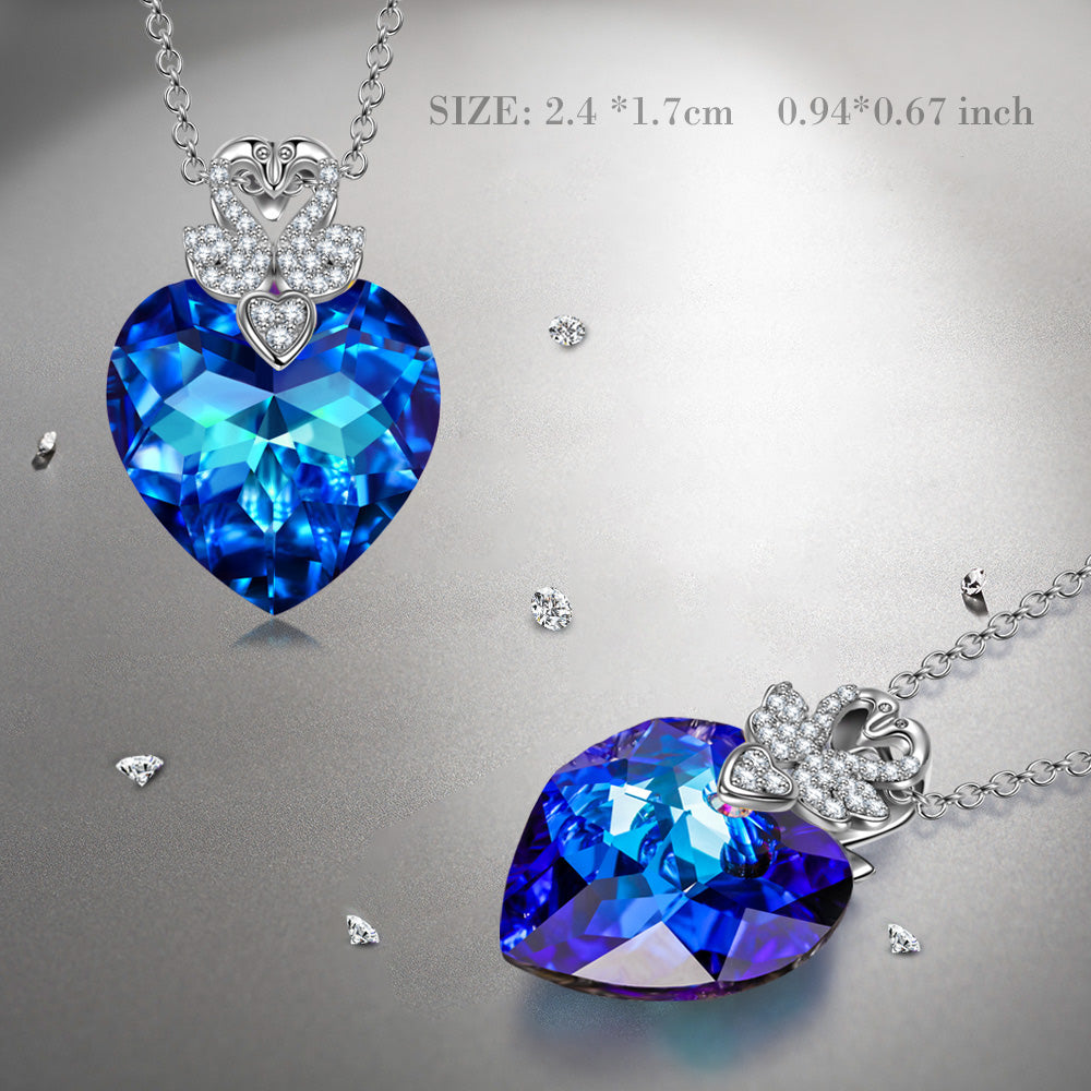 Blue Heart Crystal Crown Pendant Necklace
