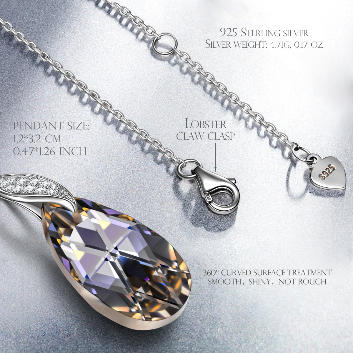 Smoky Teardrop Crystal Pendant Necklace