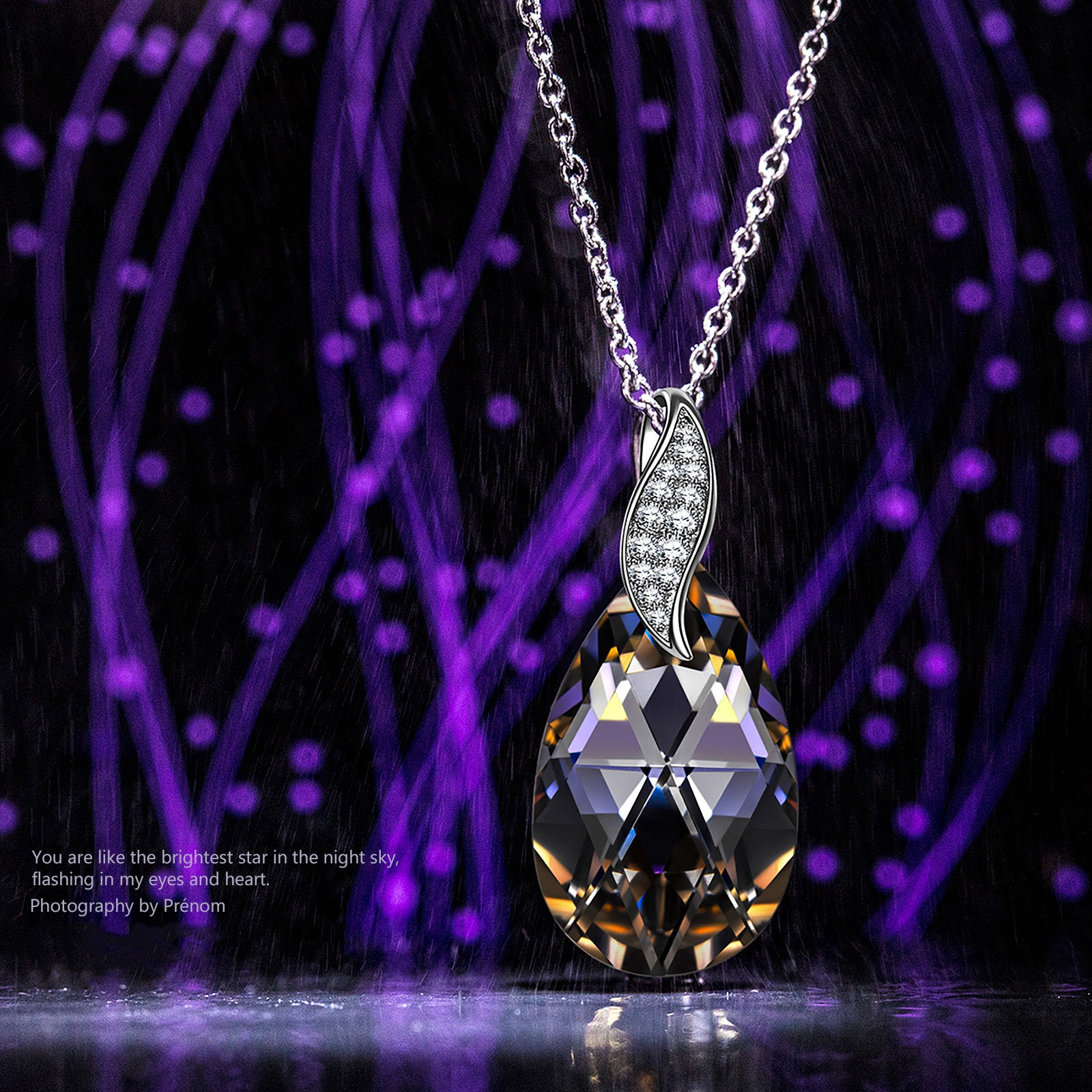 Smoky Teardrop Crystal Pendant Necklace