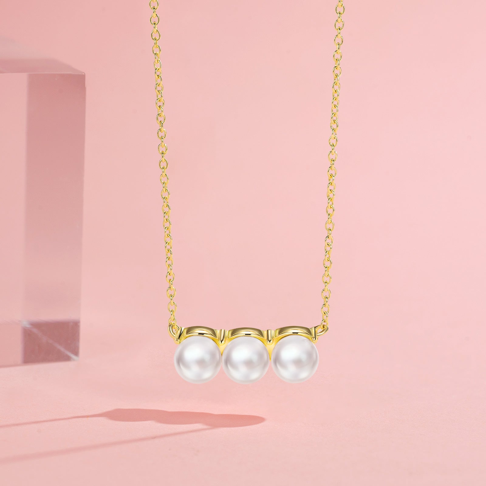 Gold Tone Three Faux Pearl Necklace