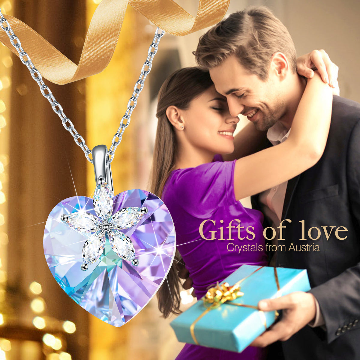 Fanci Crystal Necklace Bauhinia Series Sterling Silver Necklace Heart Pendant Stylish Jewelry