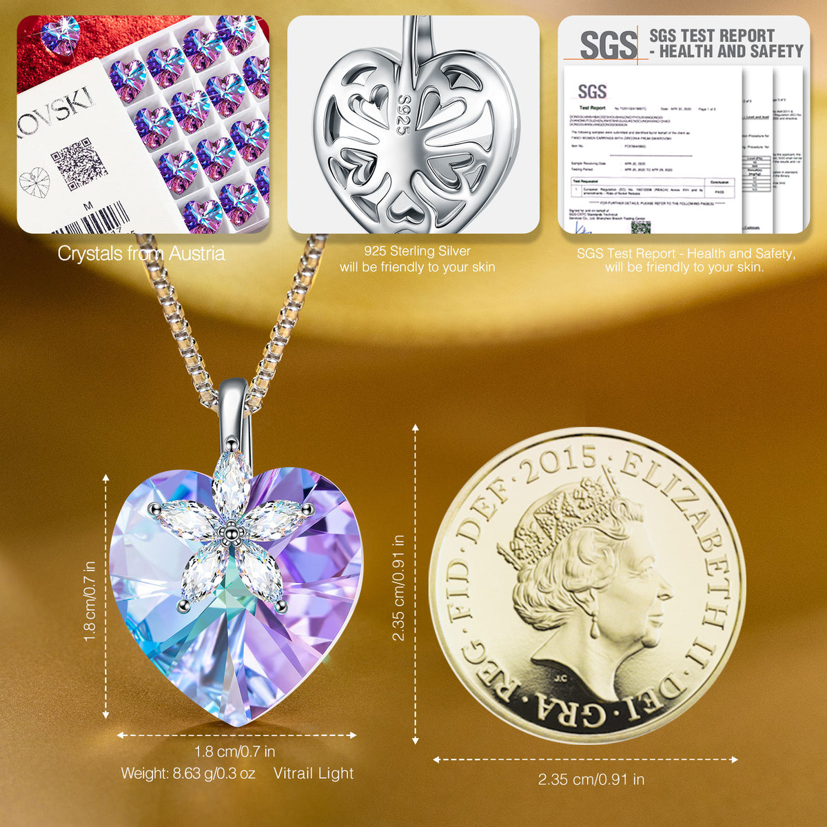 Fanci Crystal Necklace Bauhinia Series Sterling Silver Necklace Heart Pendant Stylish Jewelry