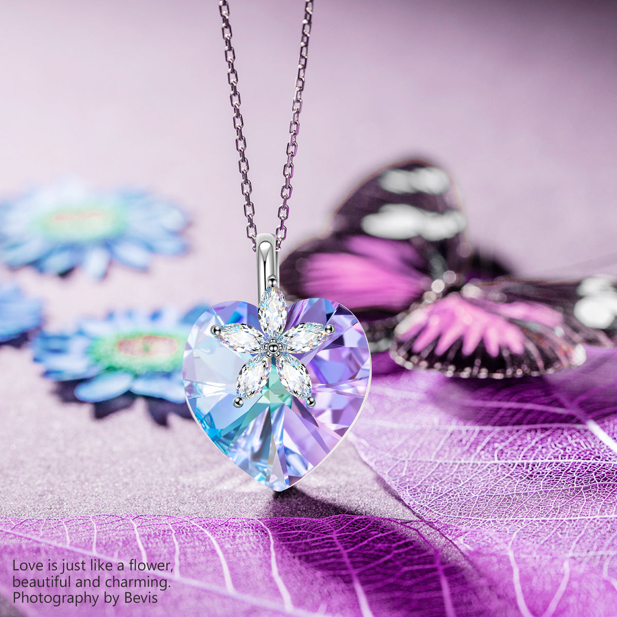 Fanci Crystal Necklace Bauhinia Series Sterling Silver Necklace Heart Pendant Stylish Jewelry