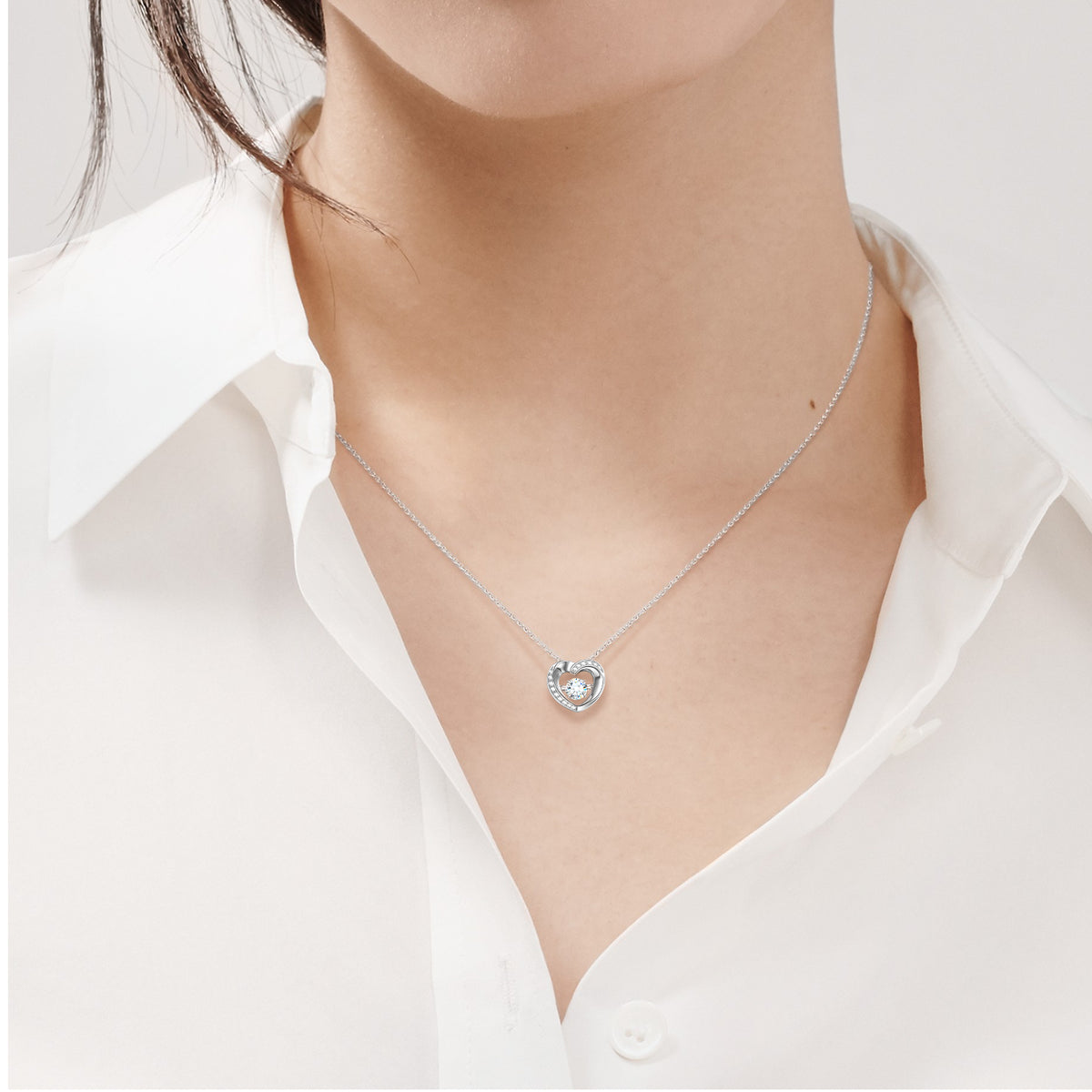 Fanci Sterling Silver Necklace Dancing Heart Series Girls Necklace Fashion Stylish Necklace for Lady