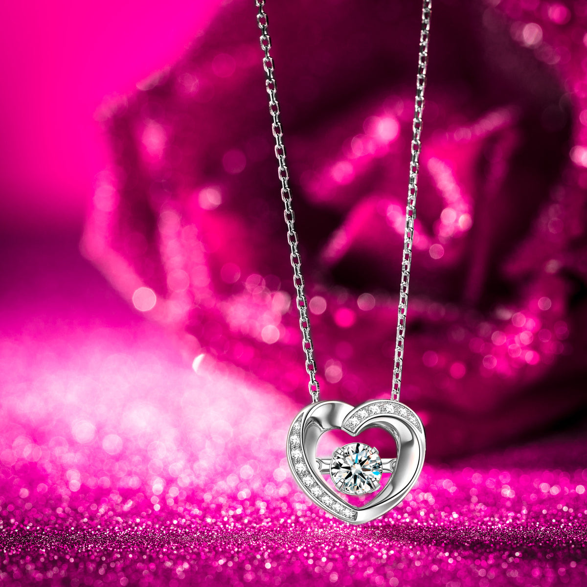 Fanci Sterling Silver Necklace Dancing Heart Series Girls Necklace Fashion Stylish Necklace for Lady