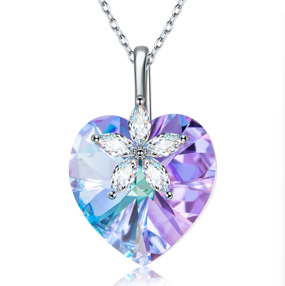 Fanci Crystal Necklace Bauhinia Series Sterling Silver Necklace Heart Pendant Stylish Jewelry